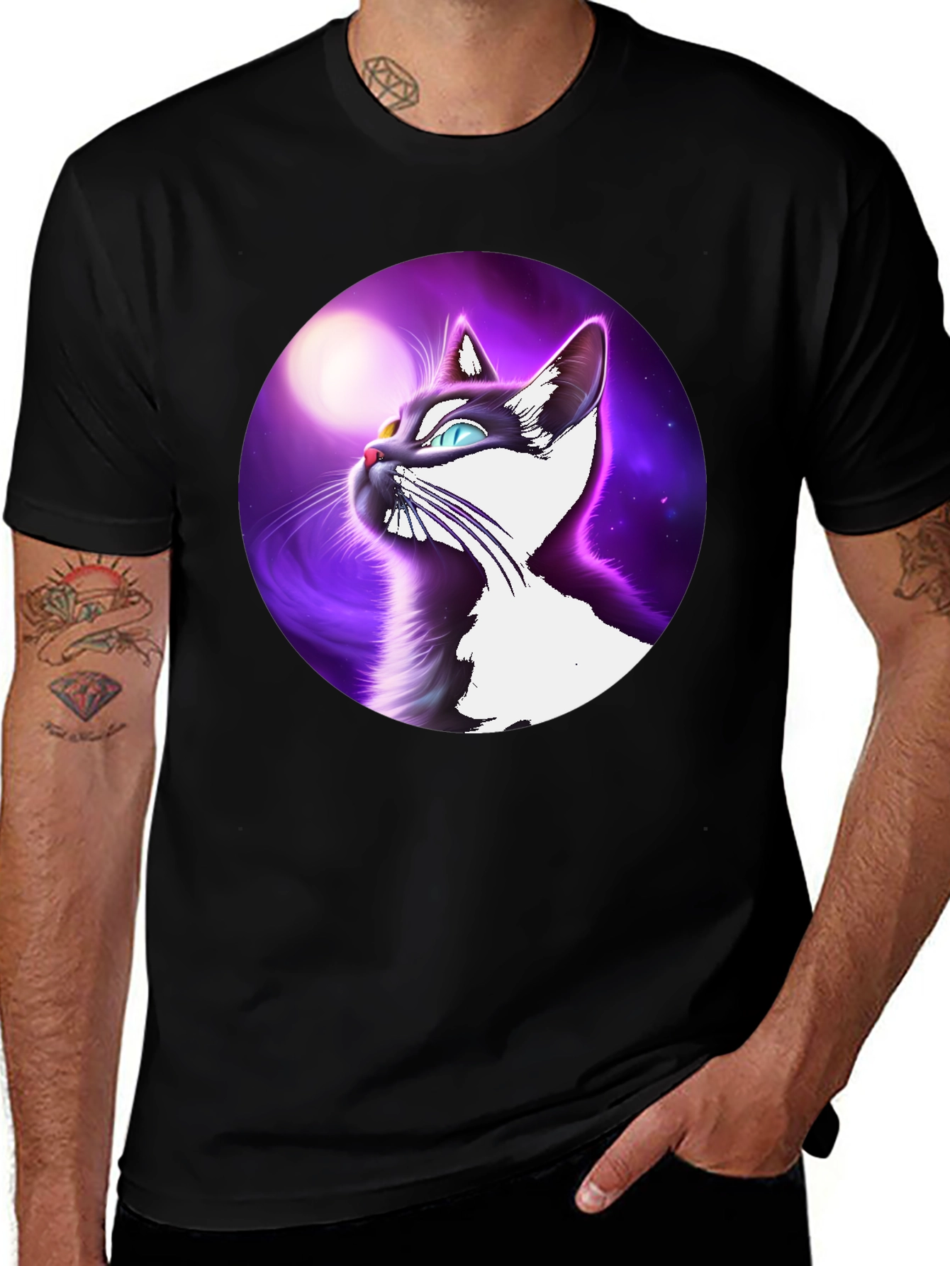 Cosmic Cat T-Shirt - Black Cotton Blend Tee