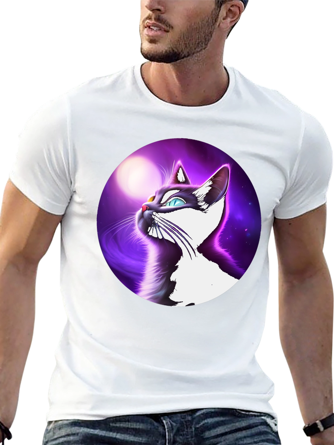 Cosmic Cat T-Shirt - Black Cotton Blend Tee