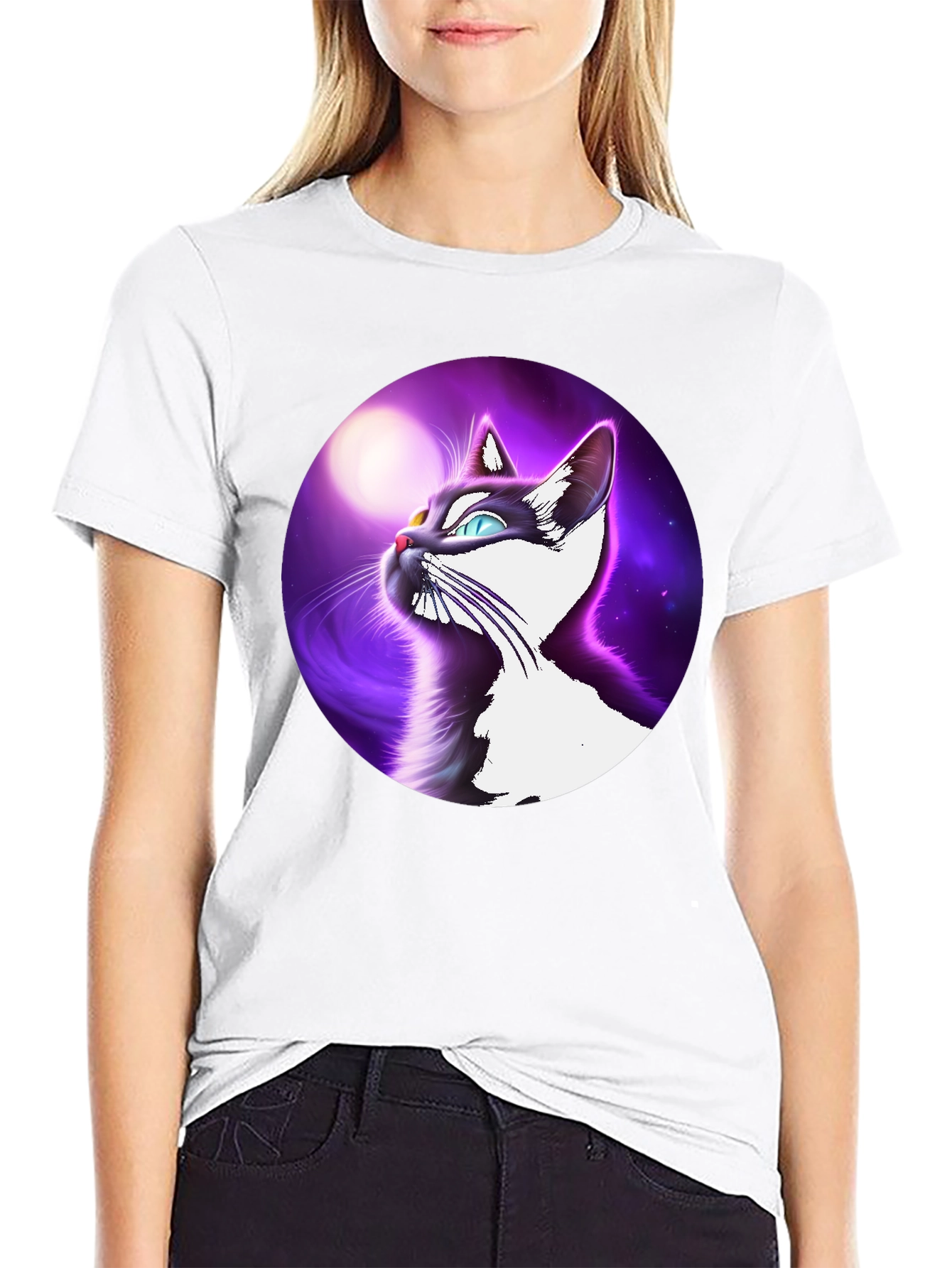 Cosmic Cat T-Shirt - Black Cotton Blend Tee