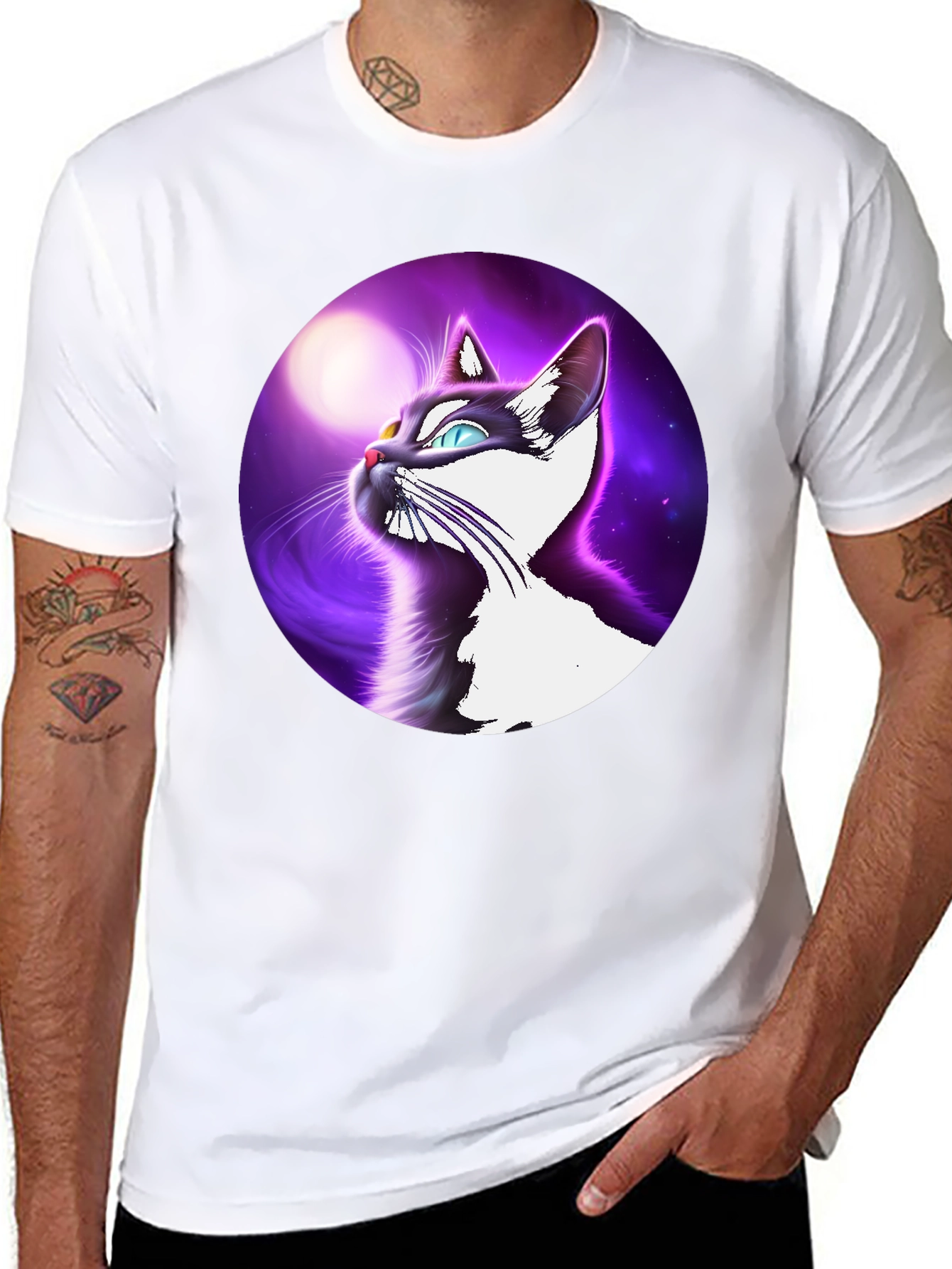 Cosmic Cat T-Shirt - Black Cotton Blend Tee