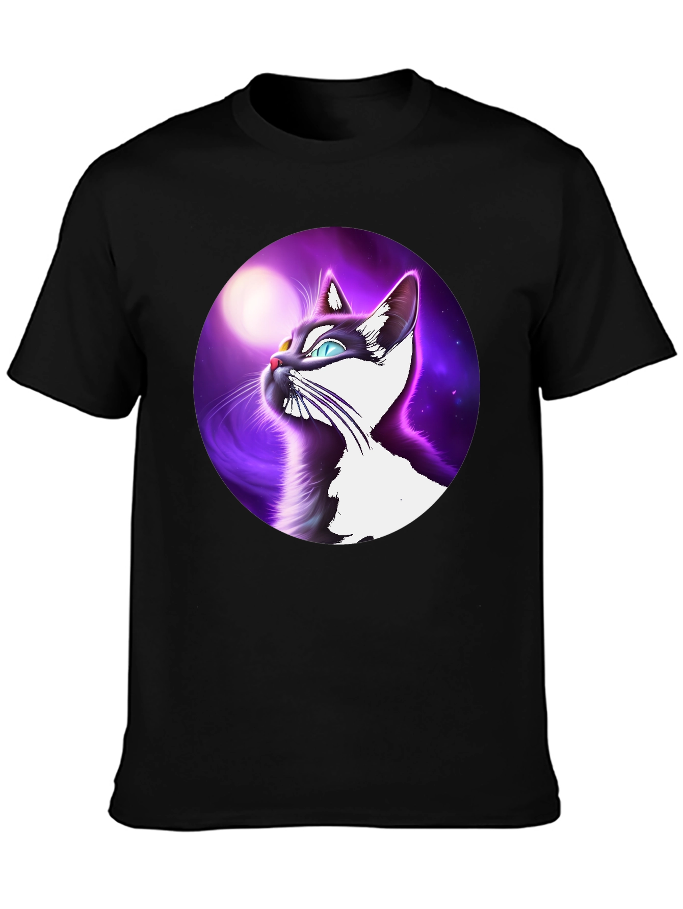 Cosmic Cat T-Shirt - Black Cotton Blend Tee
