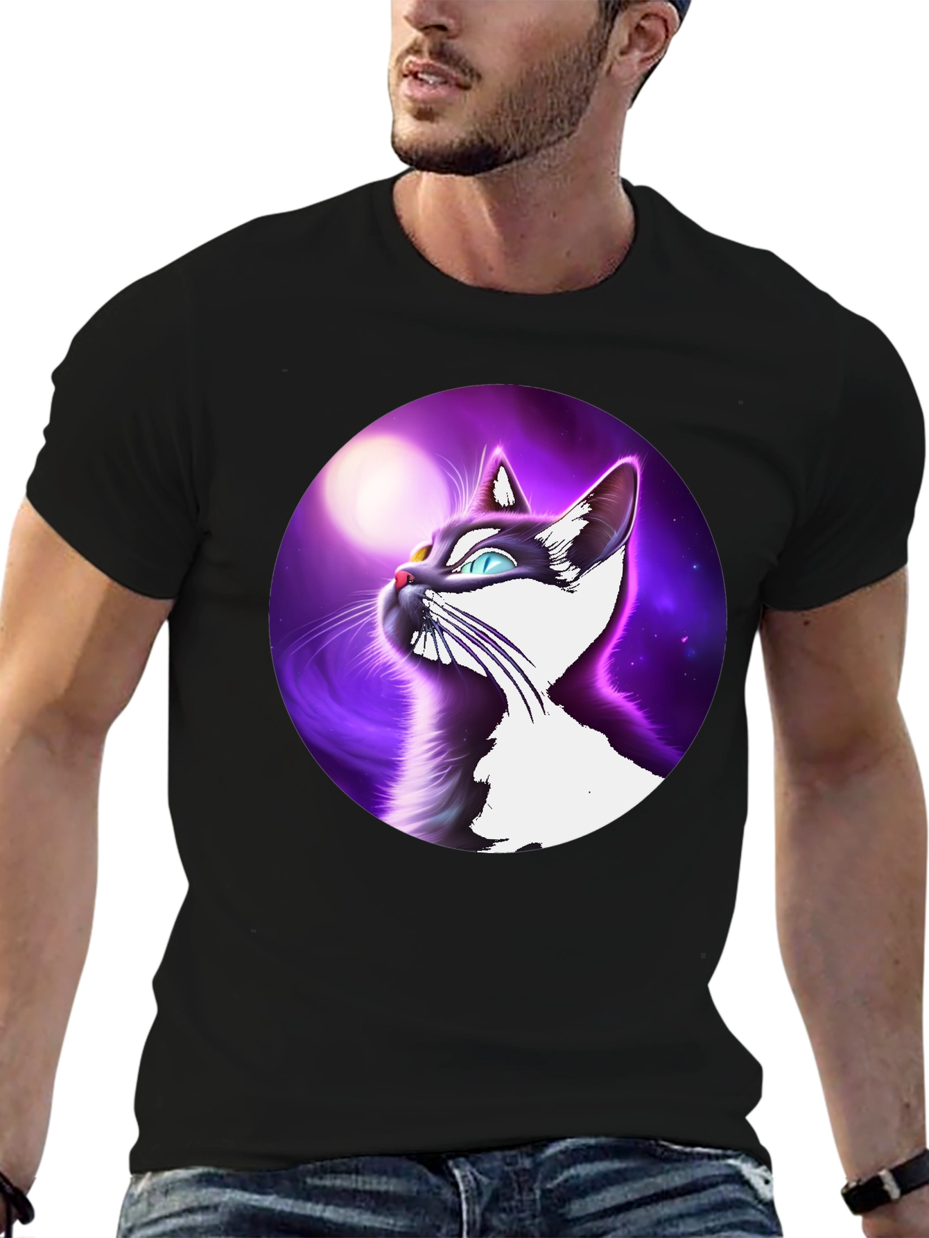 Cosmic Cat T-Shirt - Black Cotton Blend Tee