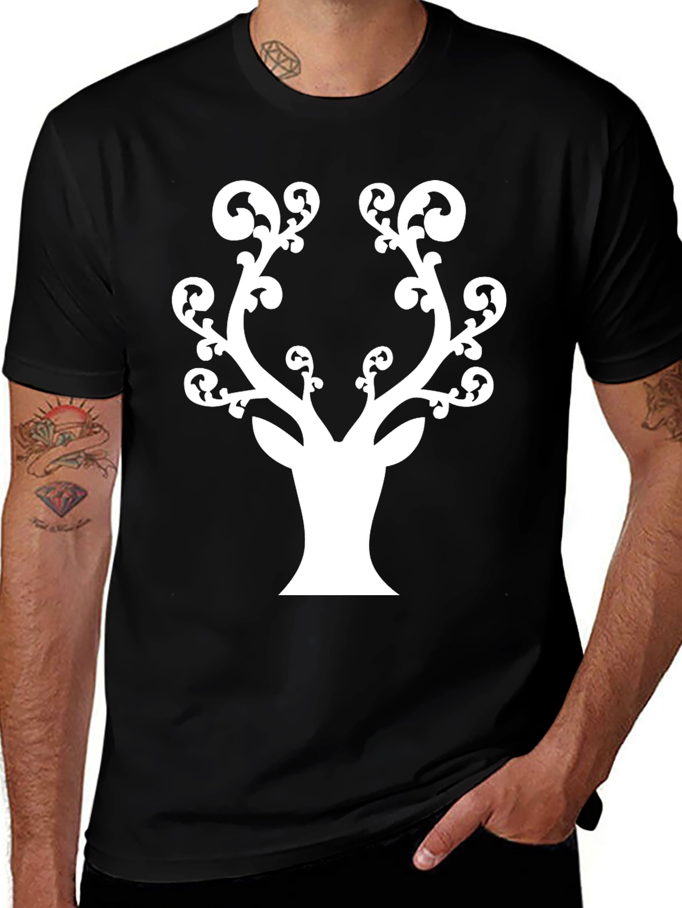 Stylish Deer Antler Graphic Tee - Black