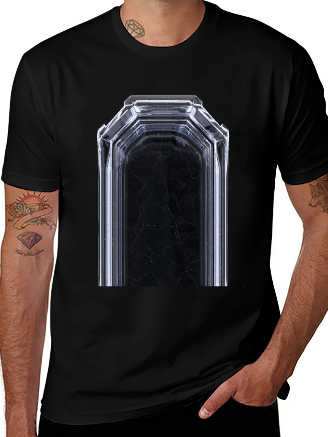 Geometric Tunnel Graphic Tee - Modern Black T-Shirt