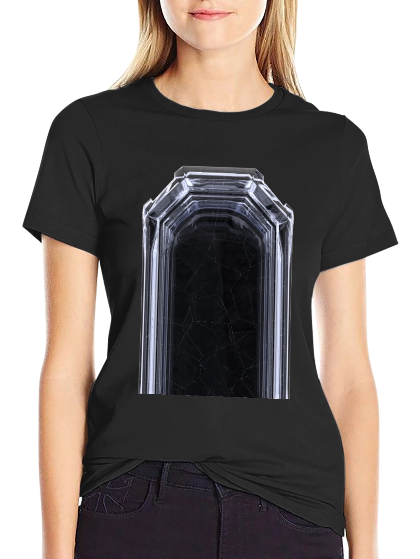 Geometric Tunnel Graphic Tee - Modern Black T-Shirt
