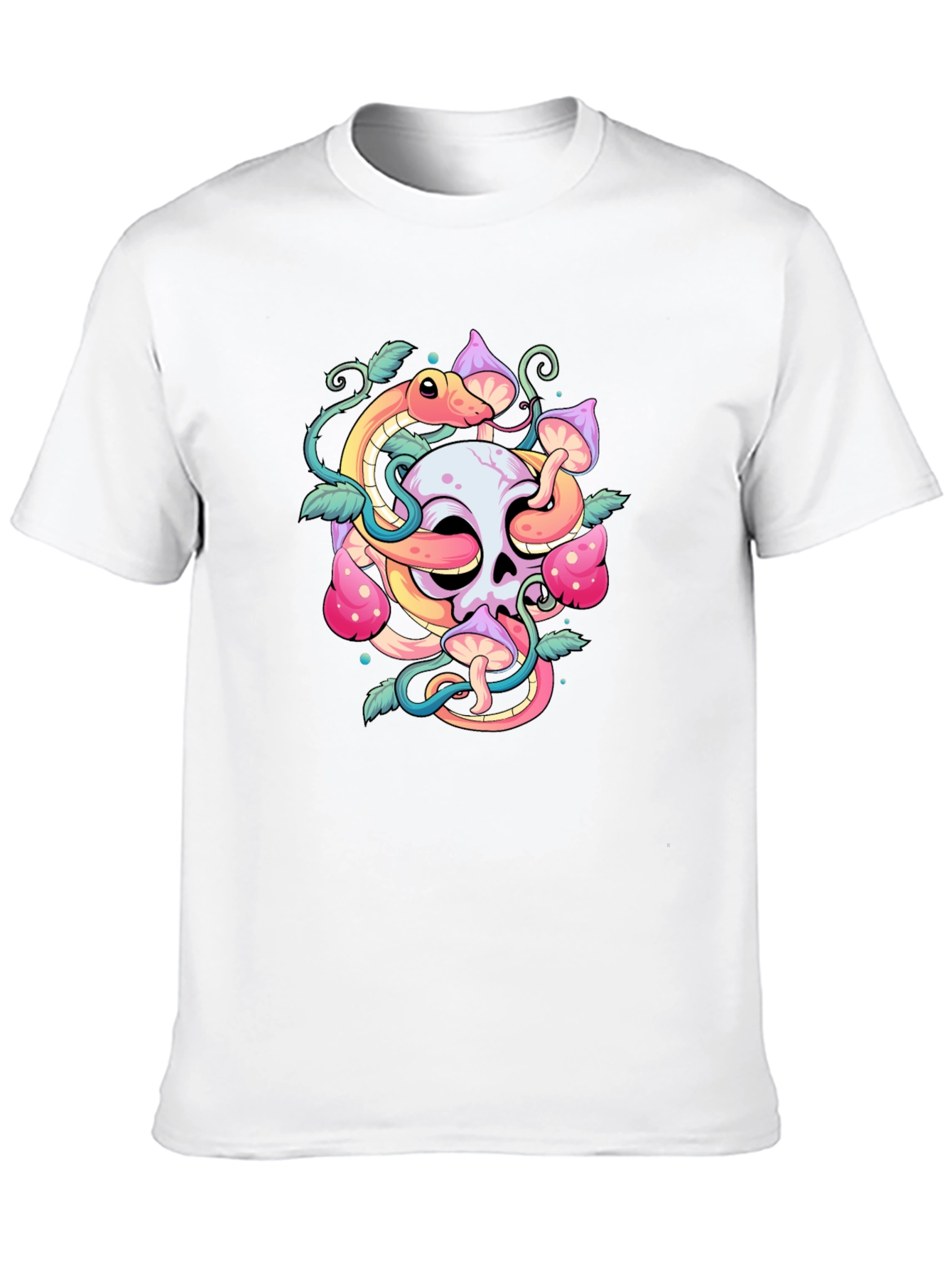 Skull Snake Mushroom Graphic Tee - Black