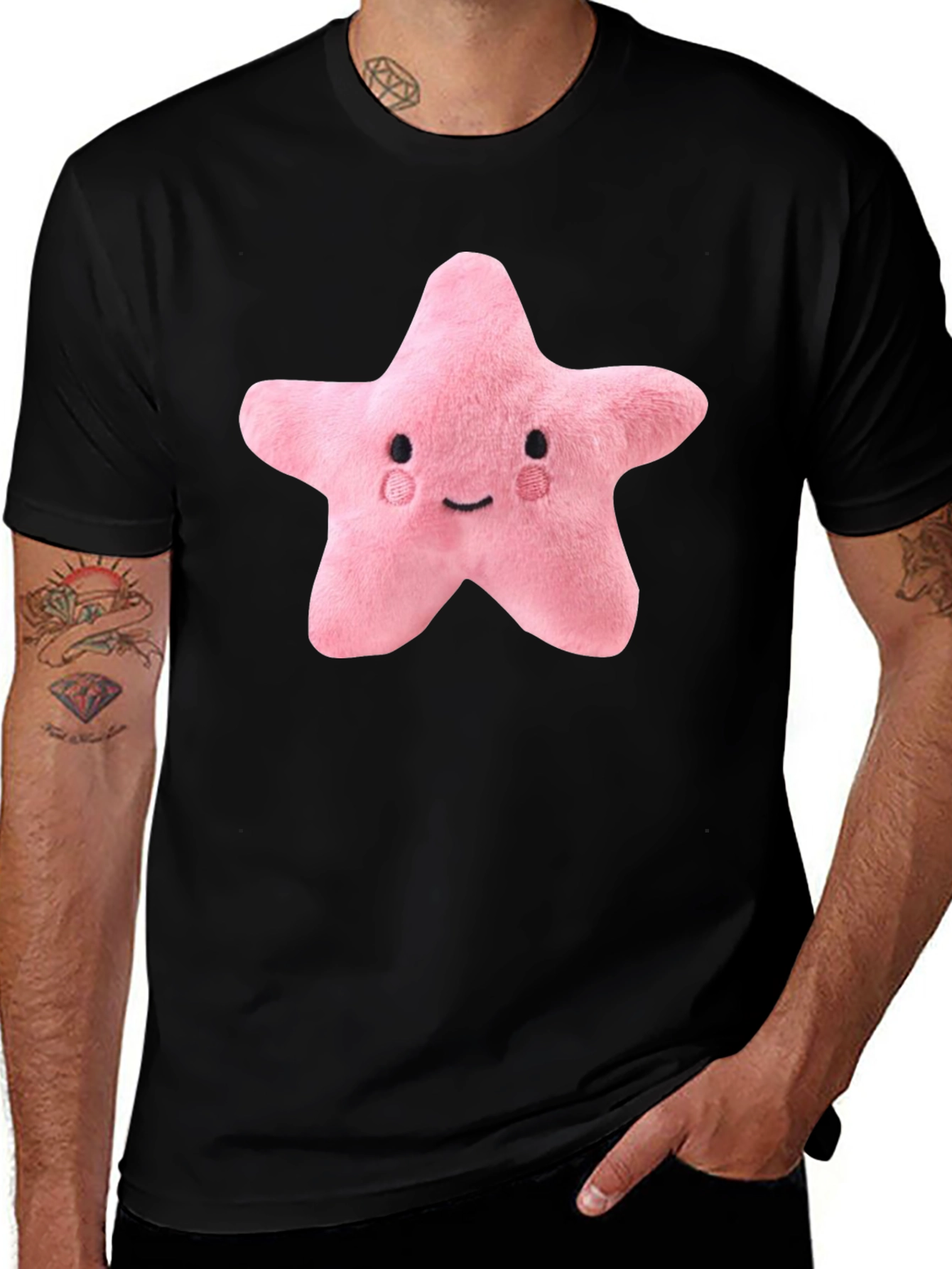 Cute Plush Star T-Shirt - Black