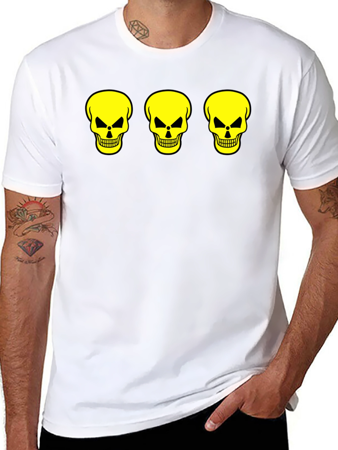 Skull Trio Graphic Tee - Black Cotton T-Shirt