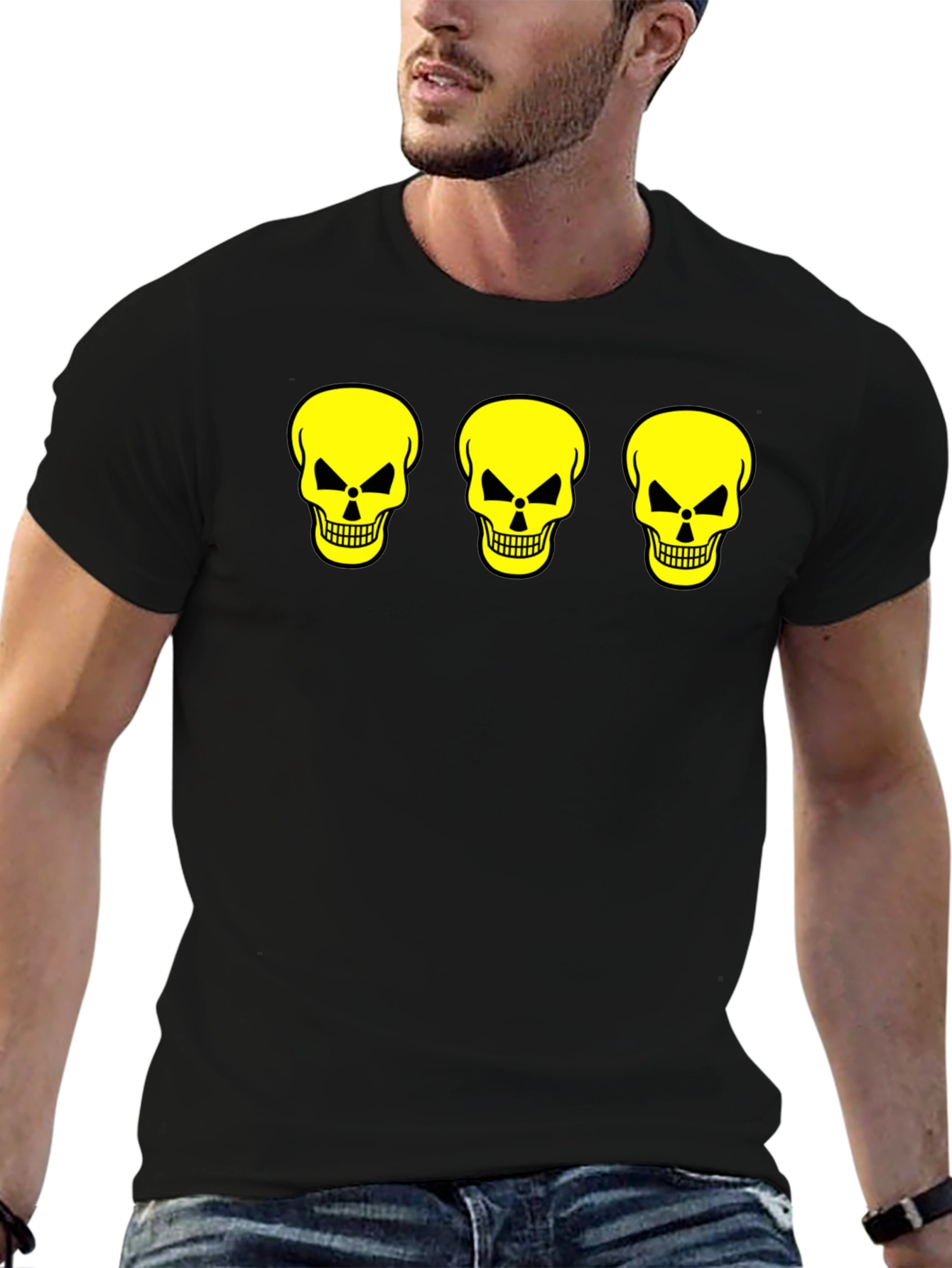 Skull Trio Graphic Tee - Black Cotton T-Shirt