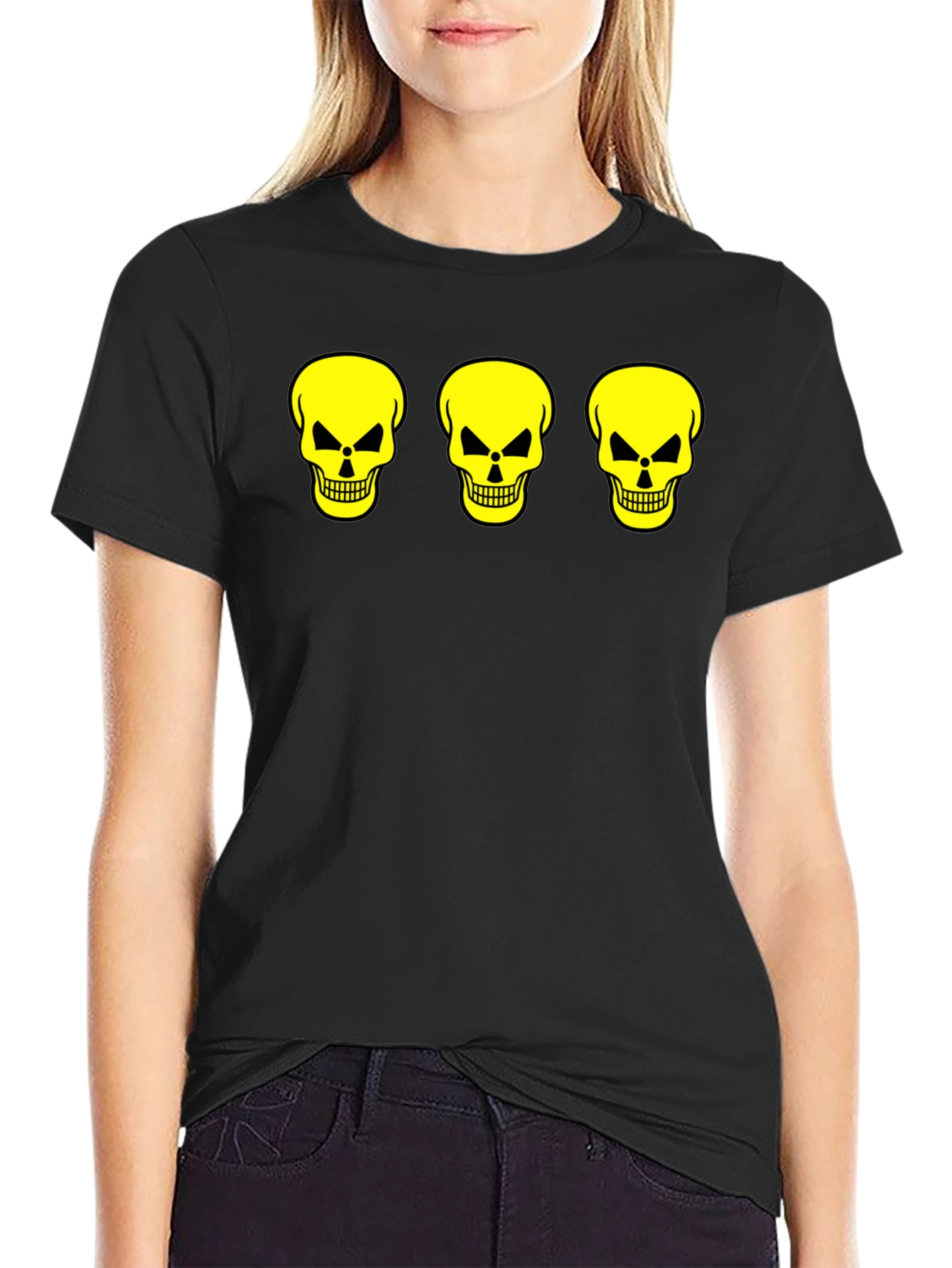 Skull Trio Graphic Tee - Black Cotton T-Shirt