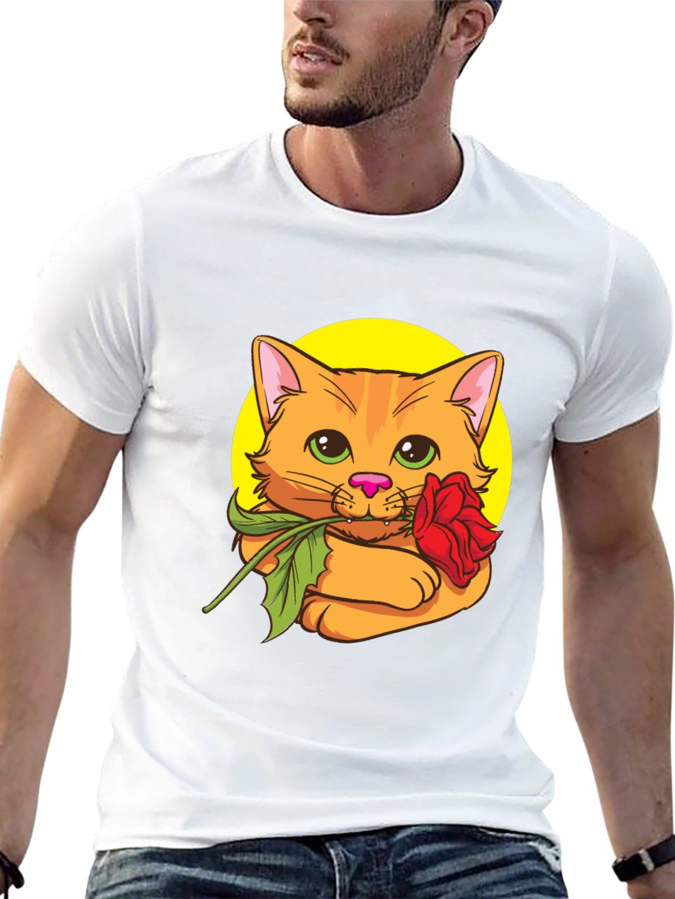 Cat with Rose T-Shirt - Cute Graphic Tee