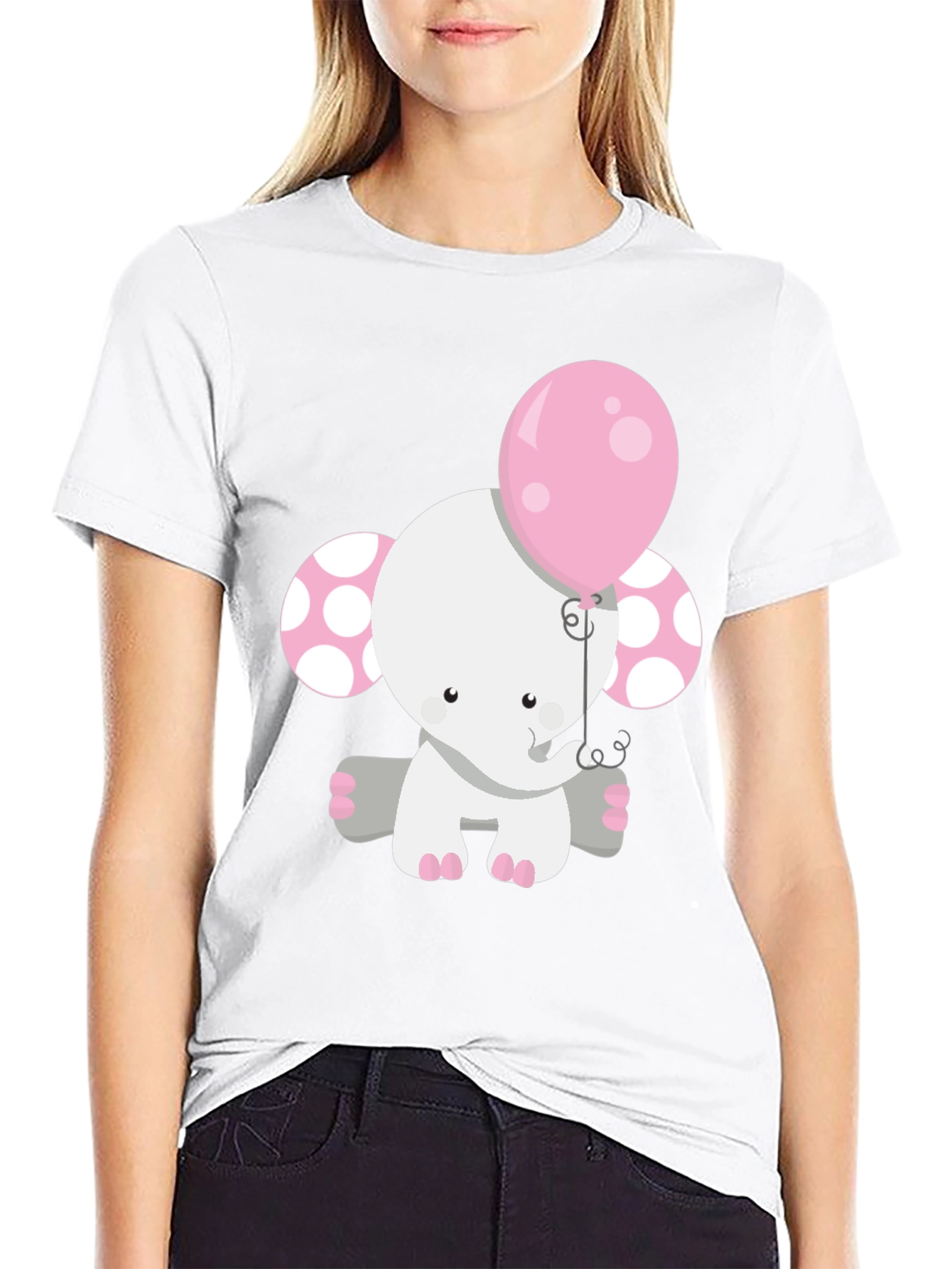 Cute Elephant Holding Balloon Graphic Tee