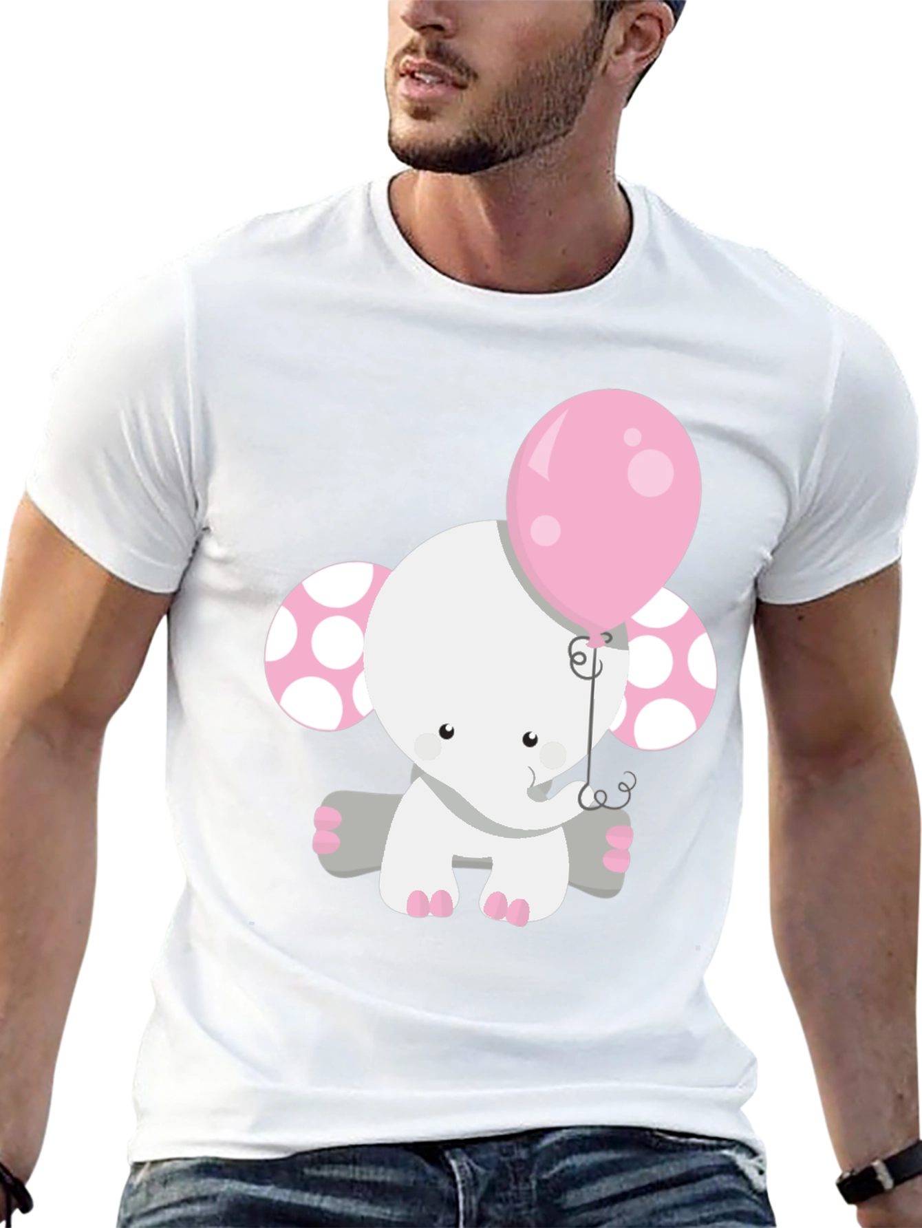 Cute Elephant Holding Balloon Graphic Tee
