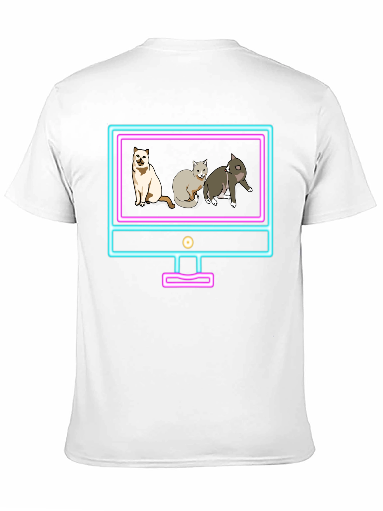 Cats on Neon TV Black T-Shirt