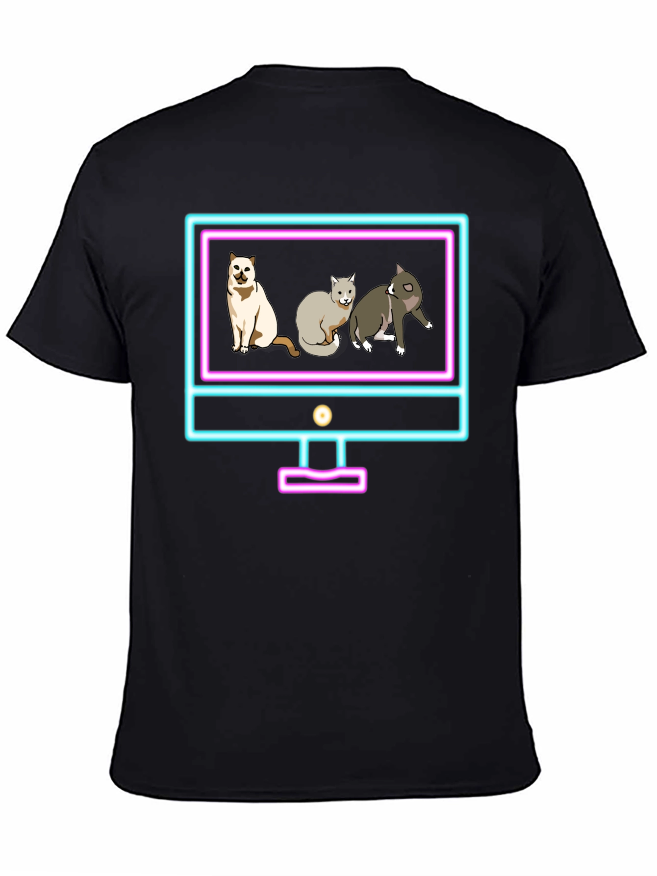 Cats on Neon TV Black T-Shirt