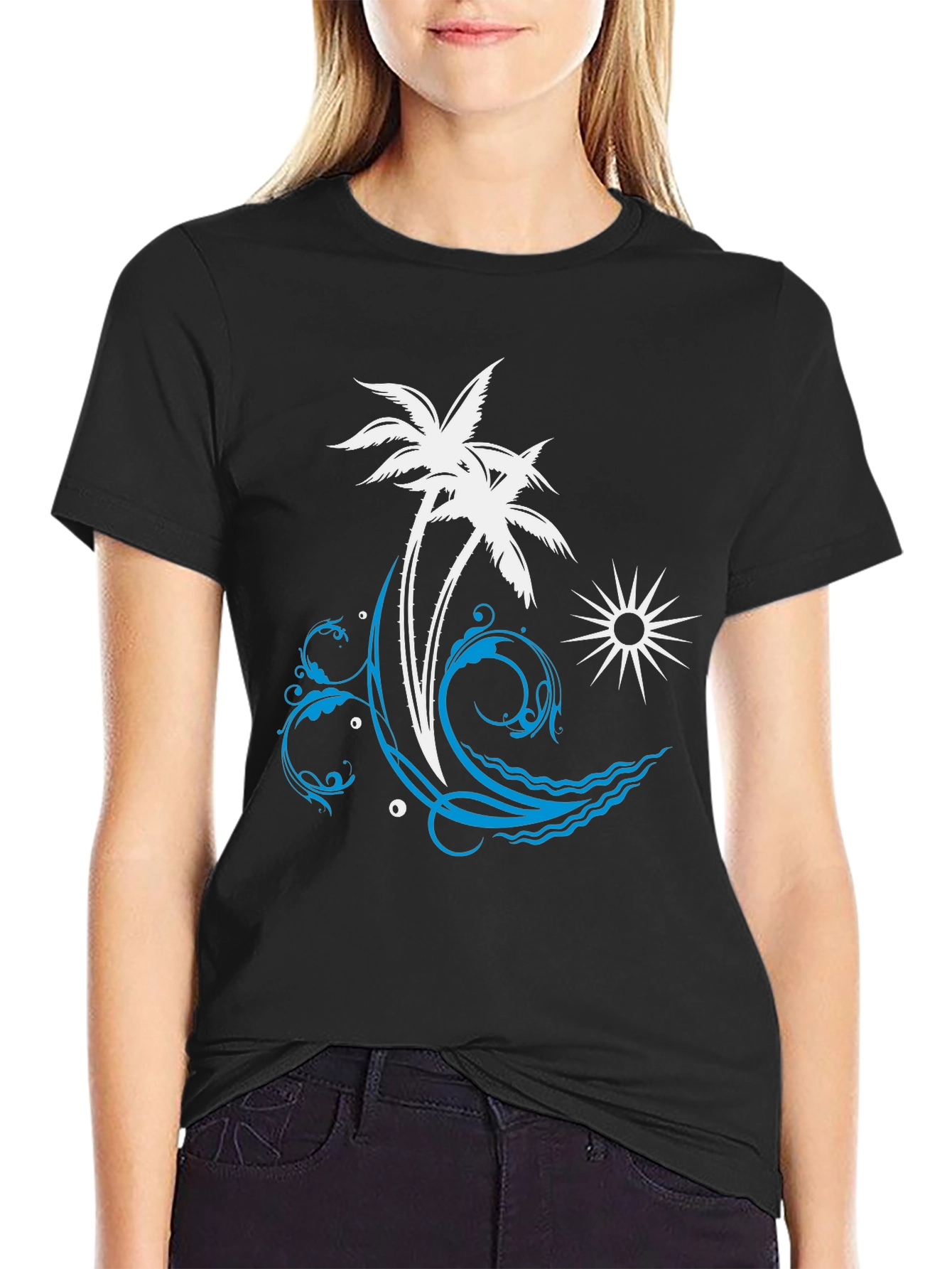 Tropical Palm Tree Wave Graphic T-Shirt