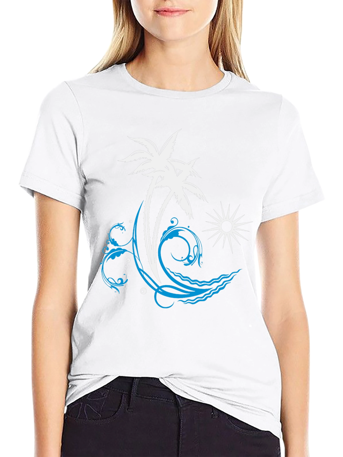 Tropical Palm Tree Wave Graphic T-Shirt