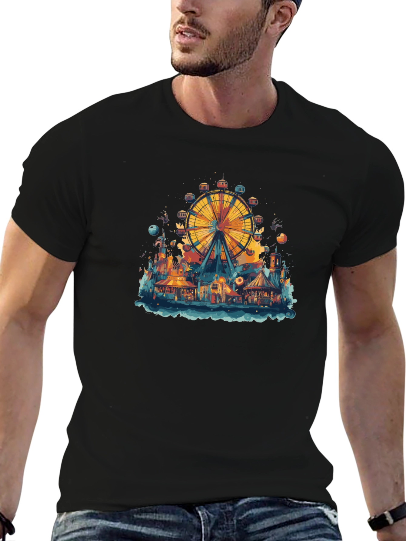 Ferris Wheel Carnival Graphic Tee - Black