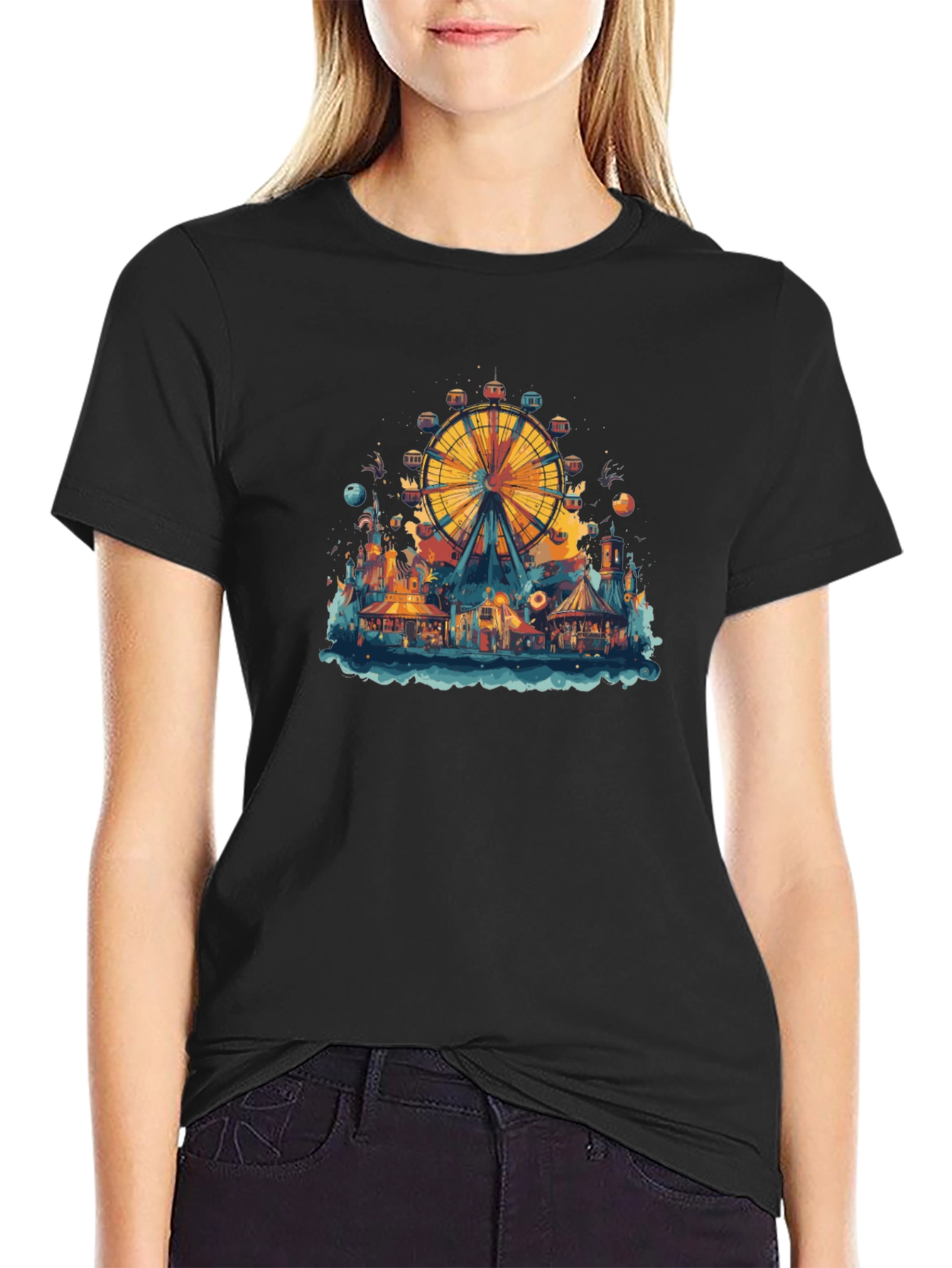 Ferris Wheel Carnival Graphic Tee - Black