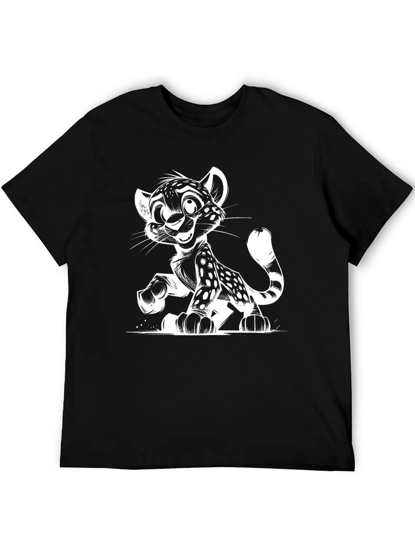Cartoon Leopard Graphic Print Black T-Shirt