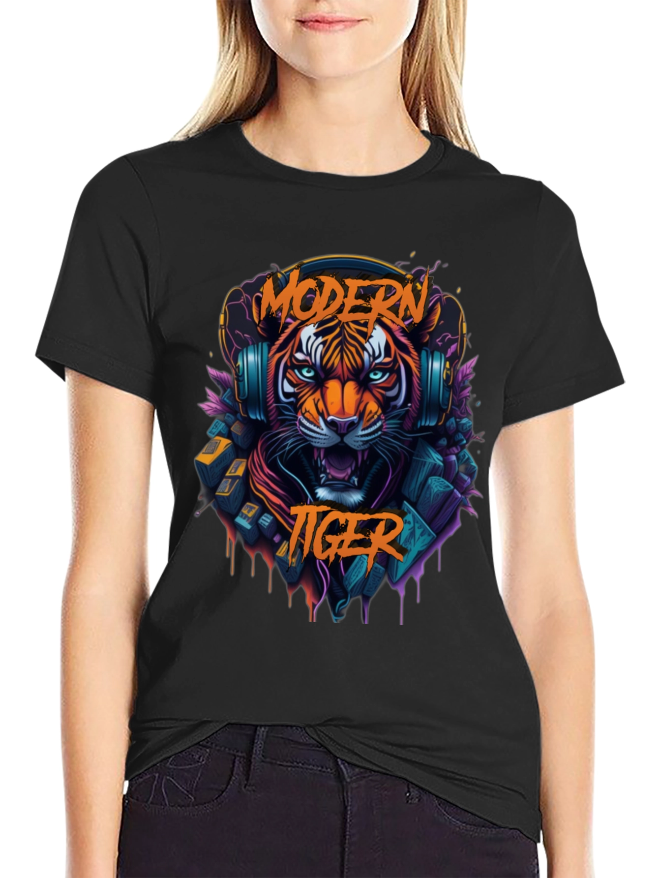 Modern Tiger Graphic Tee - Cool Animal Shirt