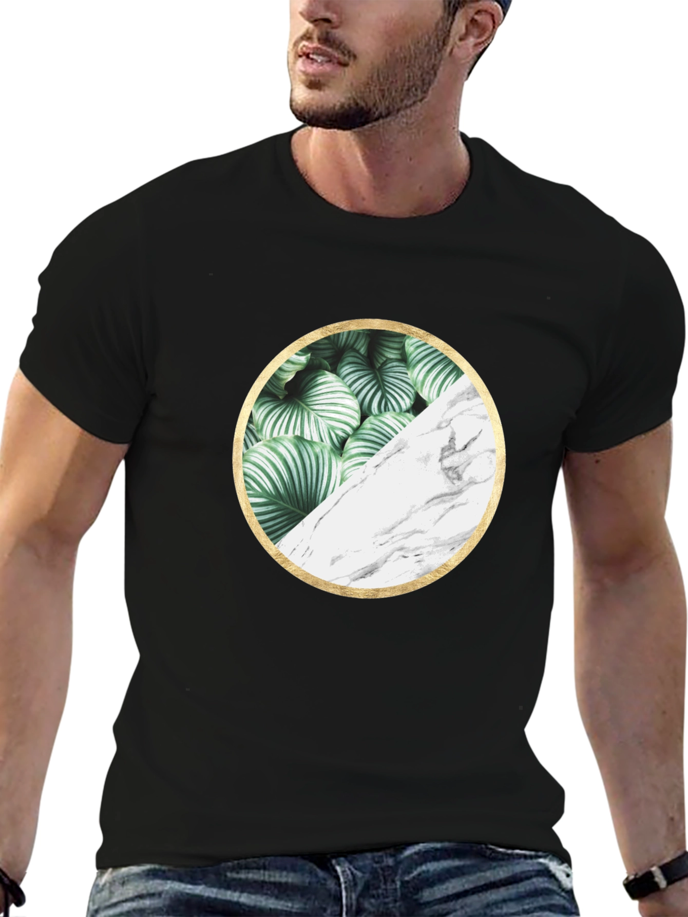 Nature Marble Circle Graphic Black Tee