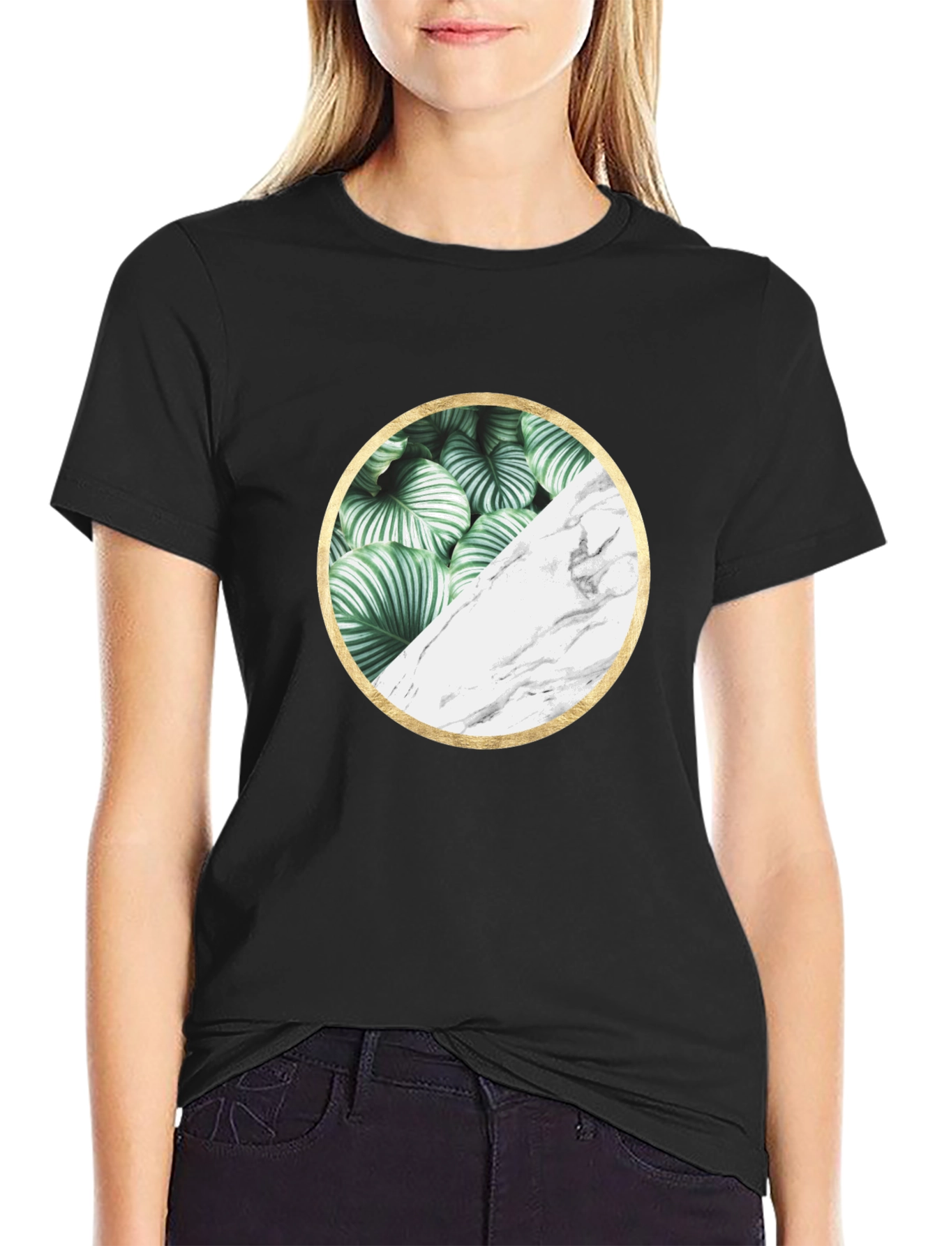 Nature Marble Circle Graphic Black Tee