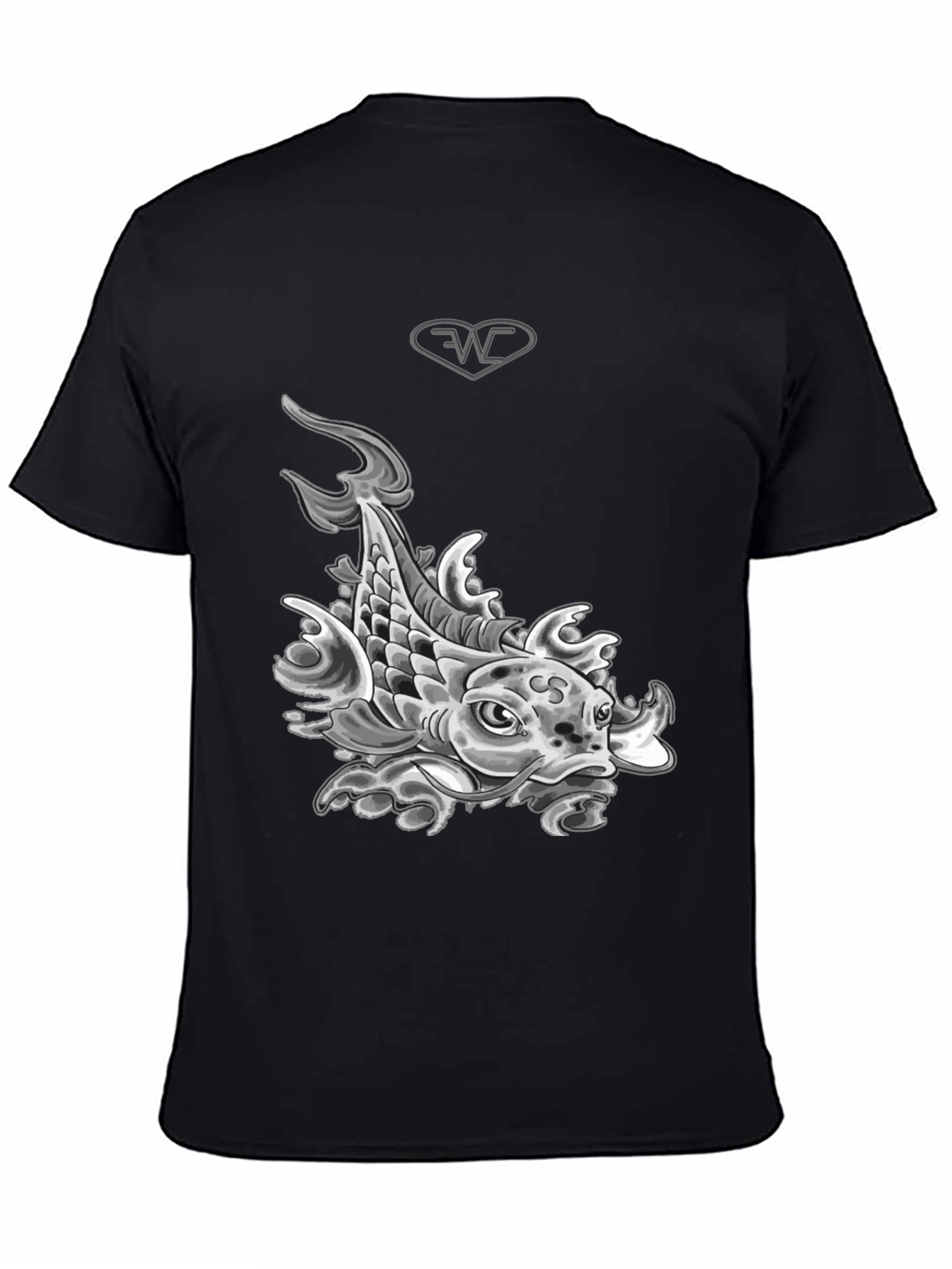 Koi Fish Graphic T-Shirt - Black Cotton Blend Tee