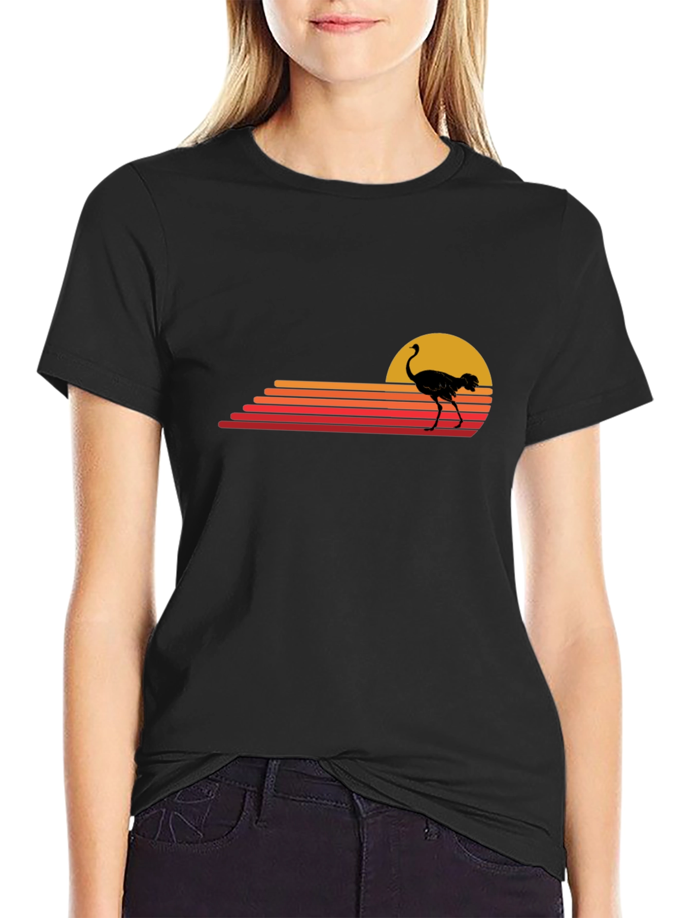 Retro Ostrich Sunset Graphic T-Shirt