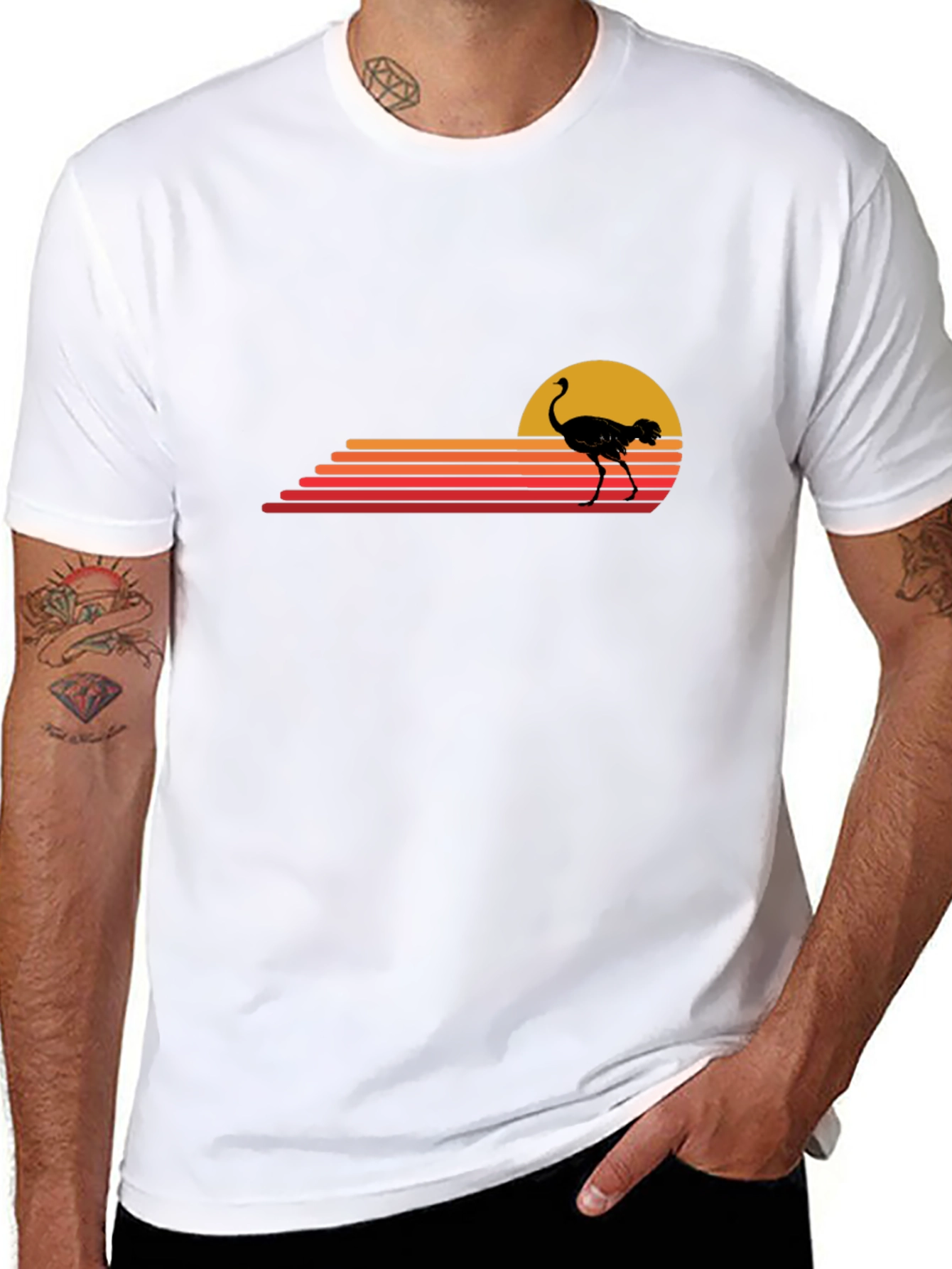 Retro Ostrich Sunset Graphic T-Shirt