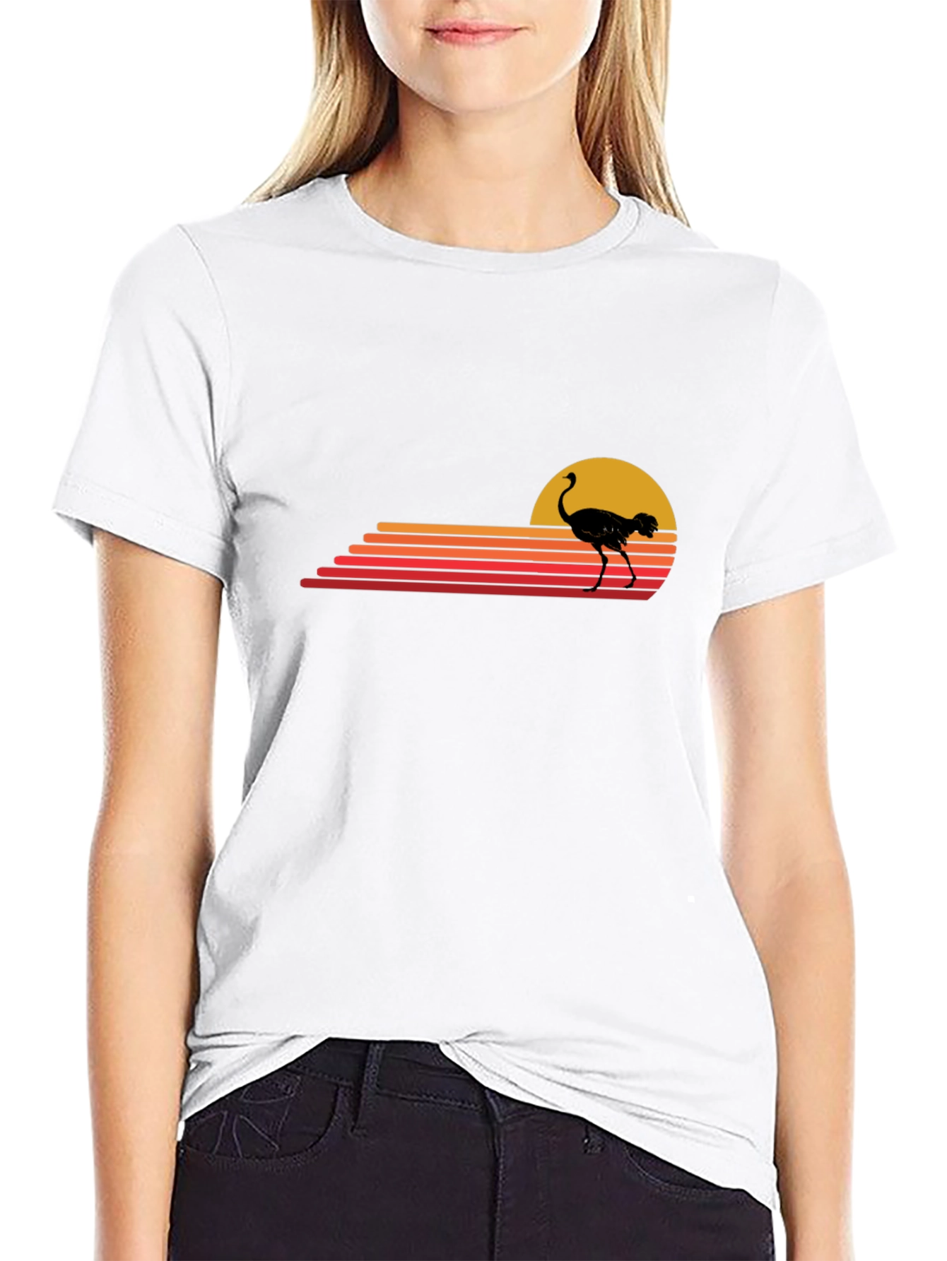 Retro Ostrich Sunset Graphic T-Shirt