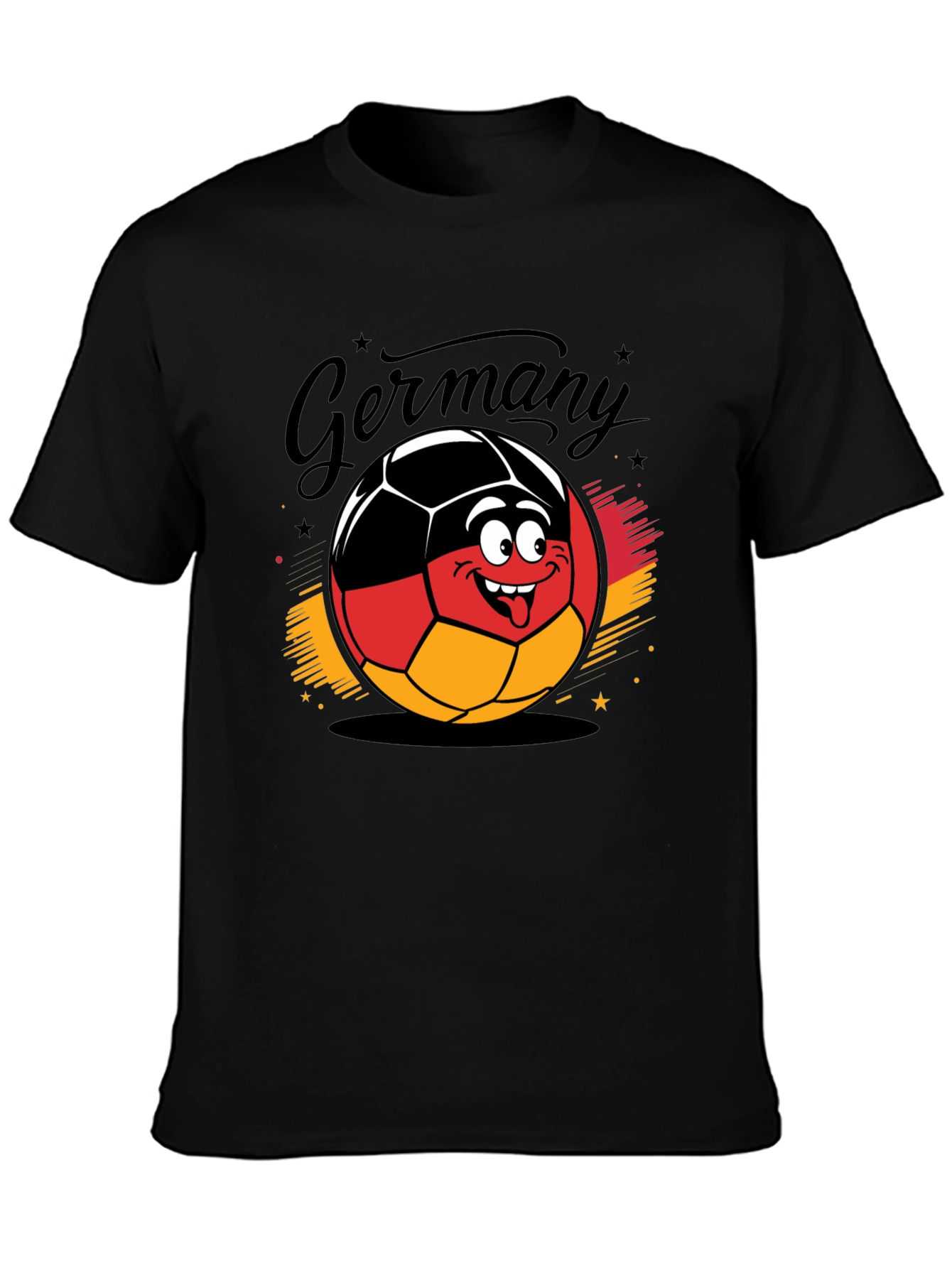 Germany Soccer Ball Cartoon Black T-Shirt