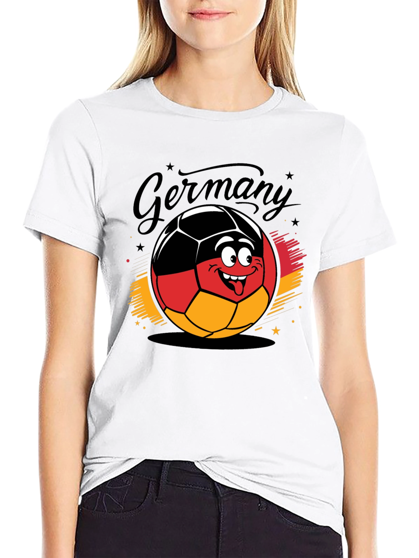 Germany Soccer Ball Cartoon Black T-Shirt