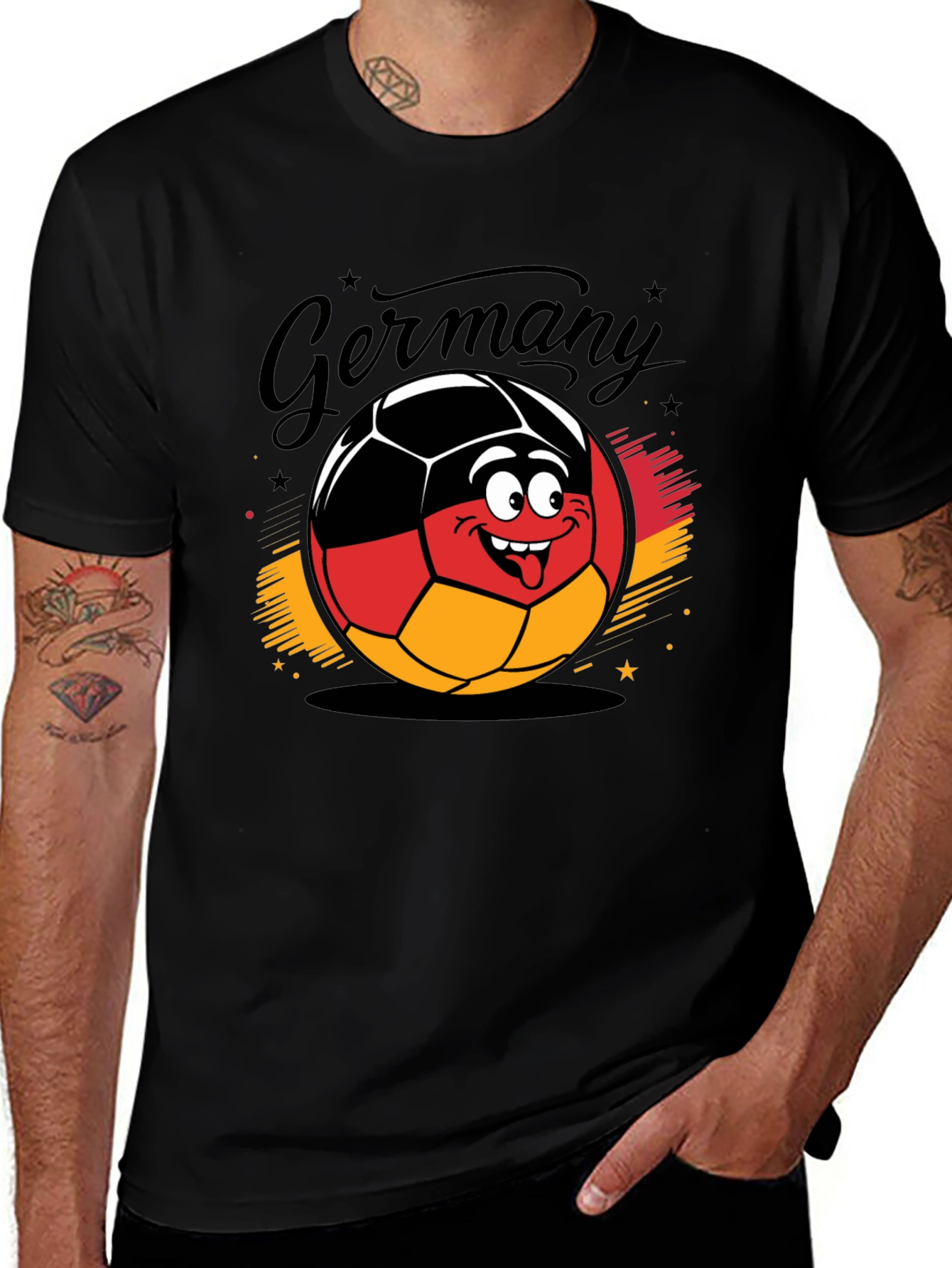 Germany Soccer Ball Cartoon Black T-Shirt