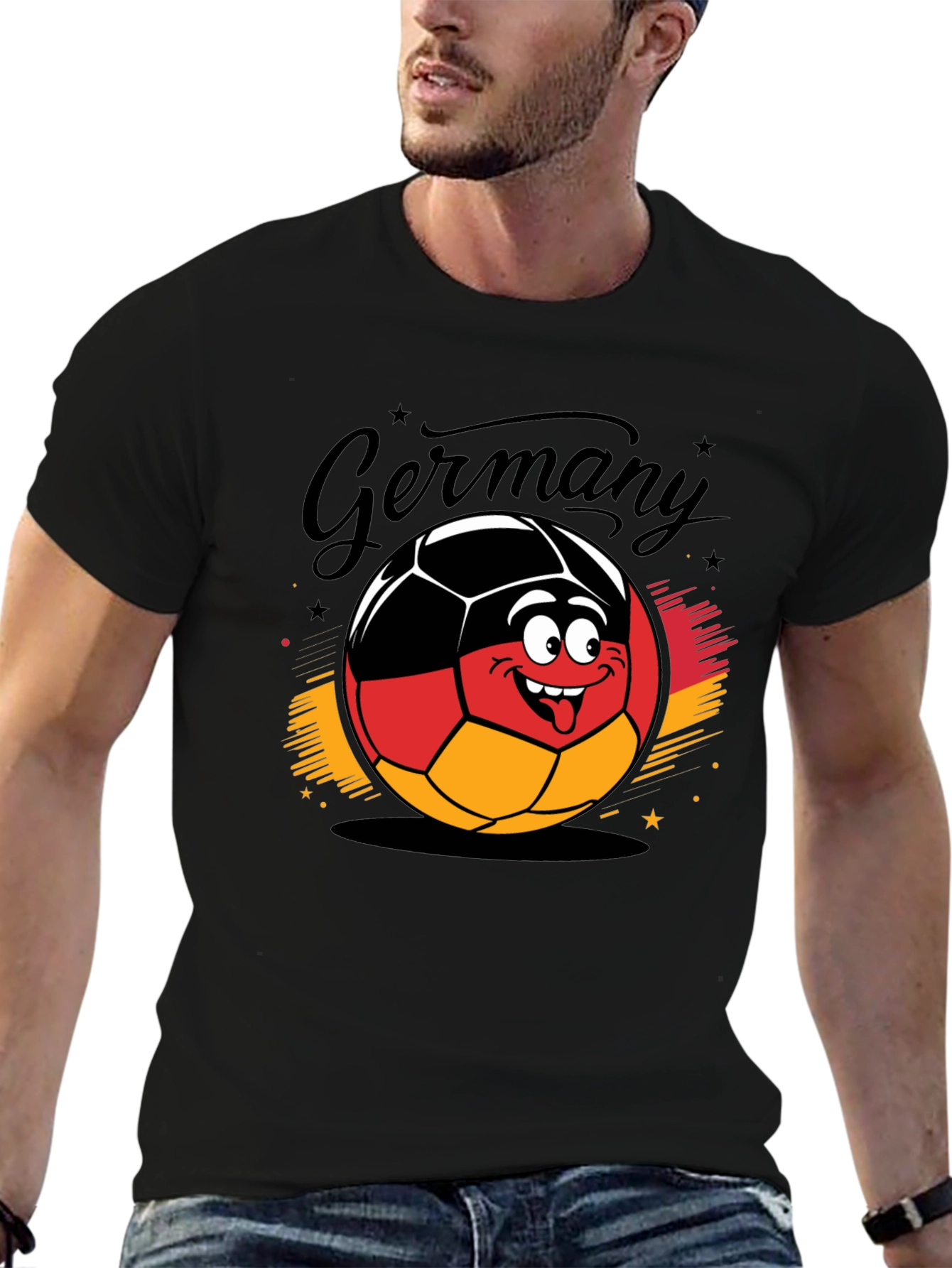 Germany Soccer Ball Cartoon Black T-Shirt