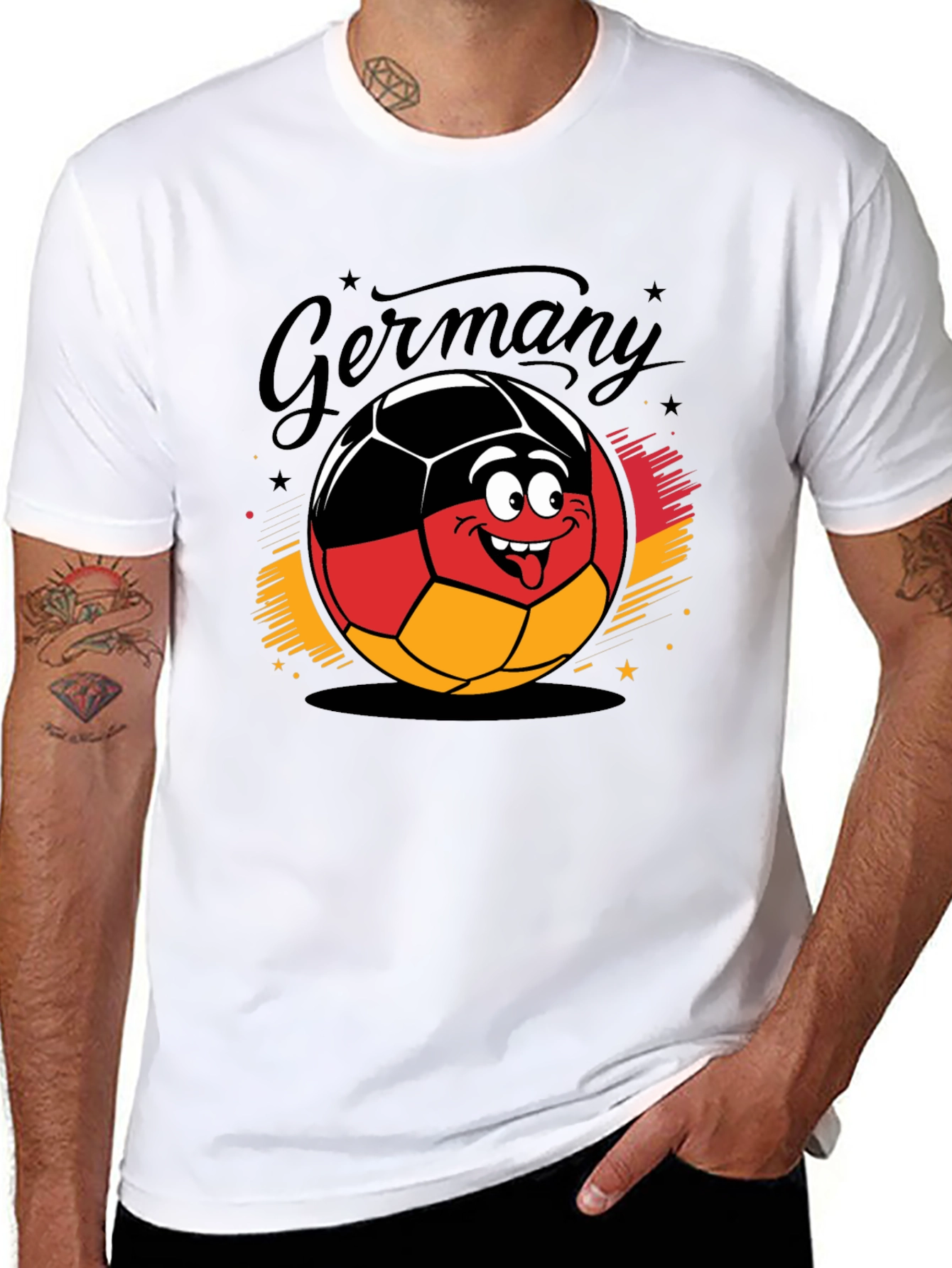 Germany Soccer Ball Cartoon Black T-Shirt