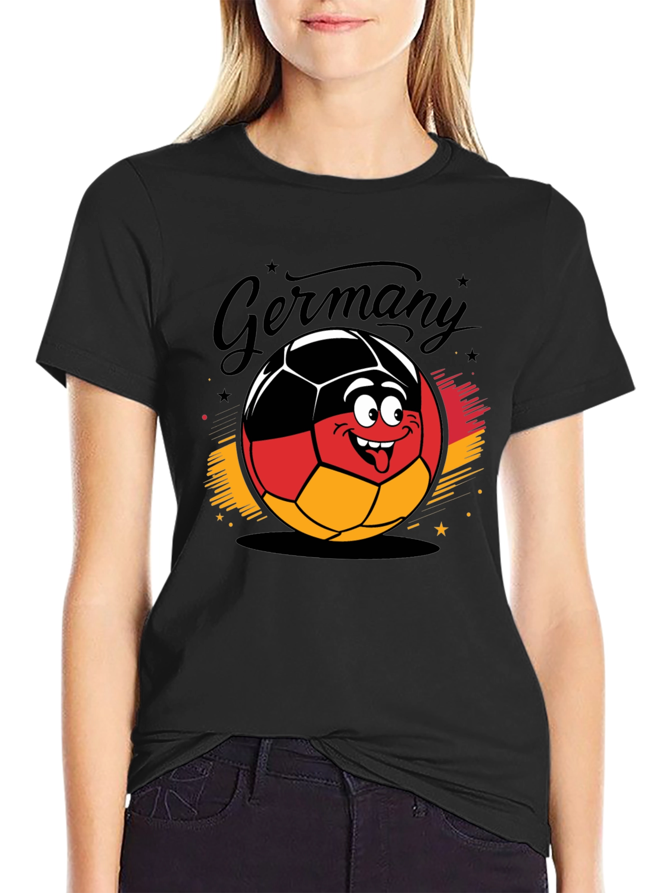 Germany Soccer Ball Cartoon Black T-Shirt