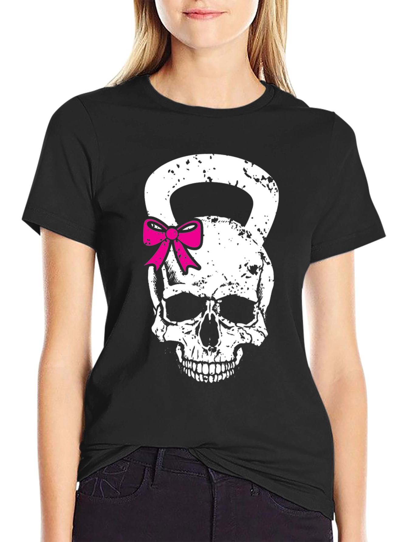 Skull Kettlebell Bow T-Shirt - Fitness Fashion