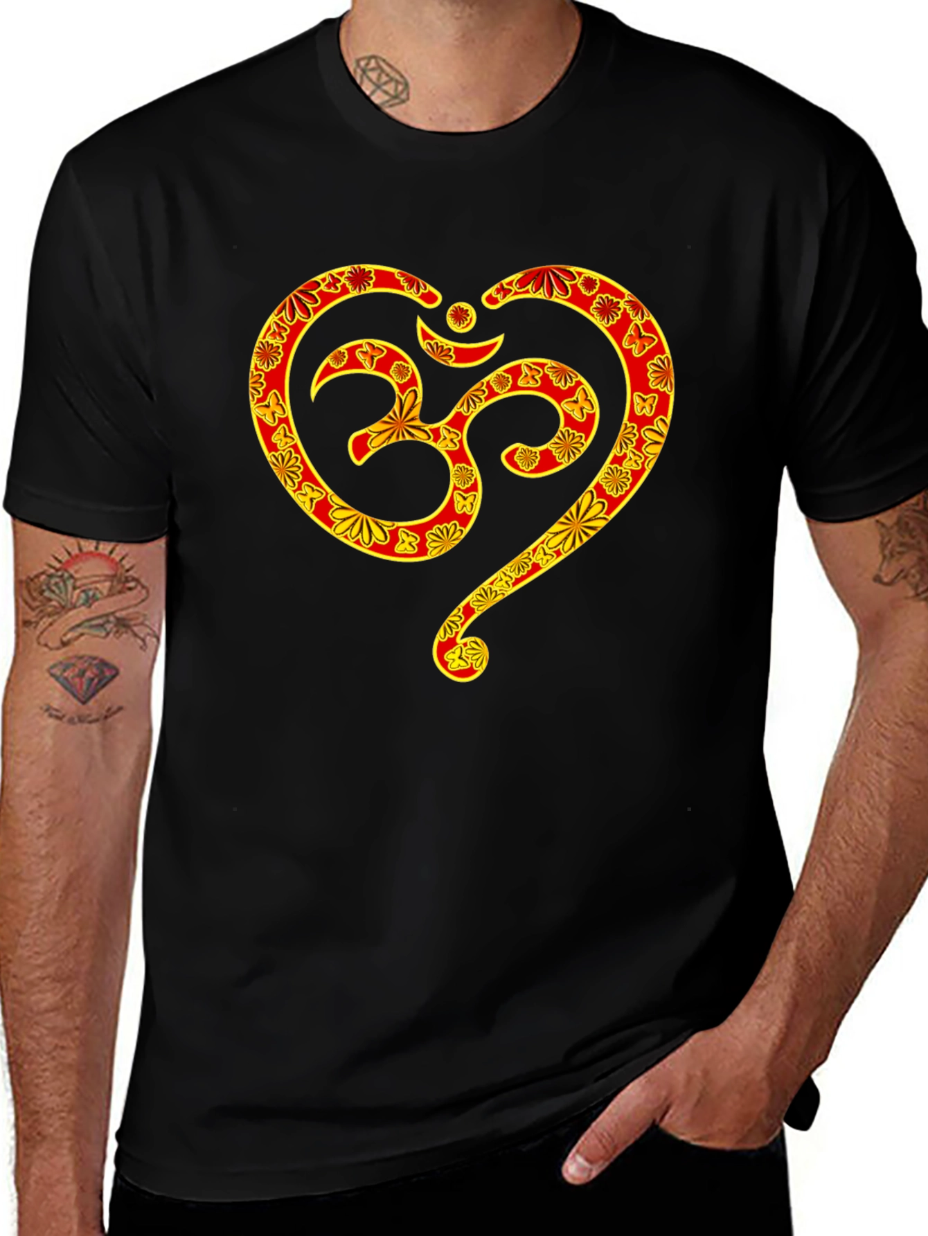 Om Symbol Heart Graphic T-Shirt - Black