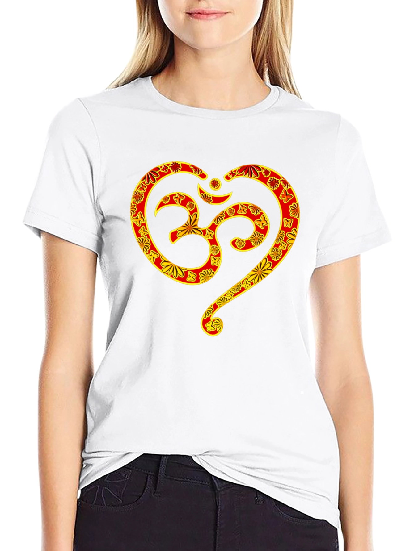 Om Symbol Heart Graphic T-Shirt - Black