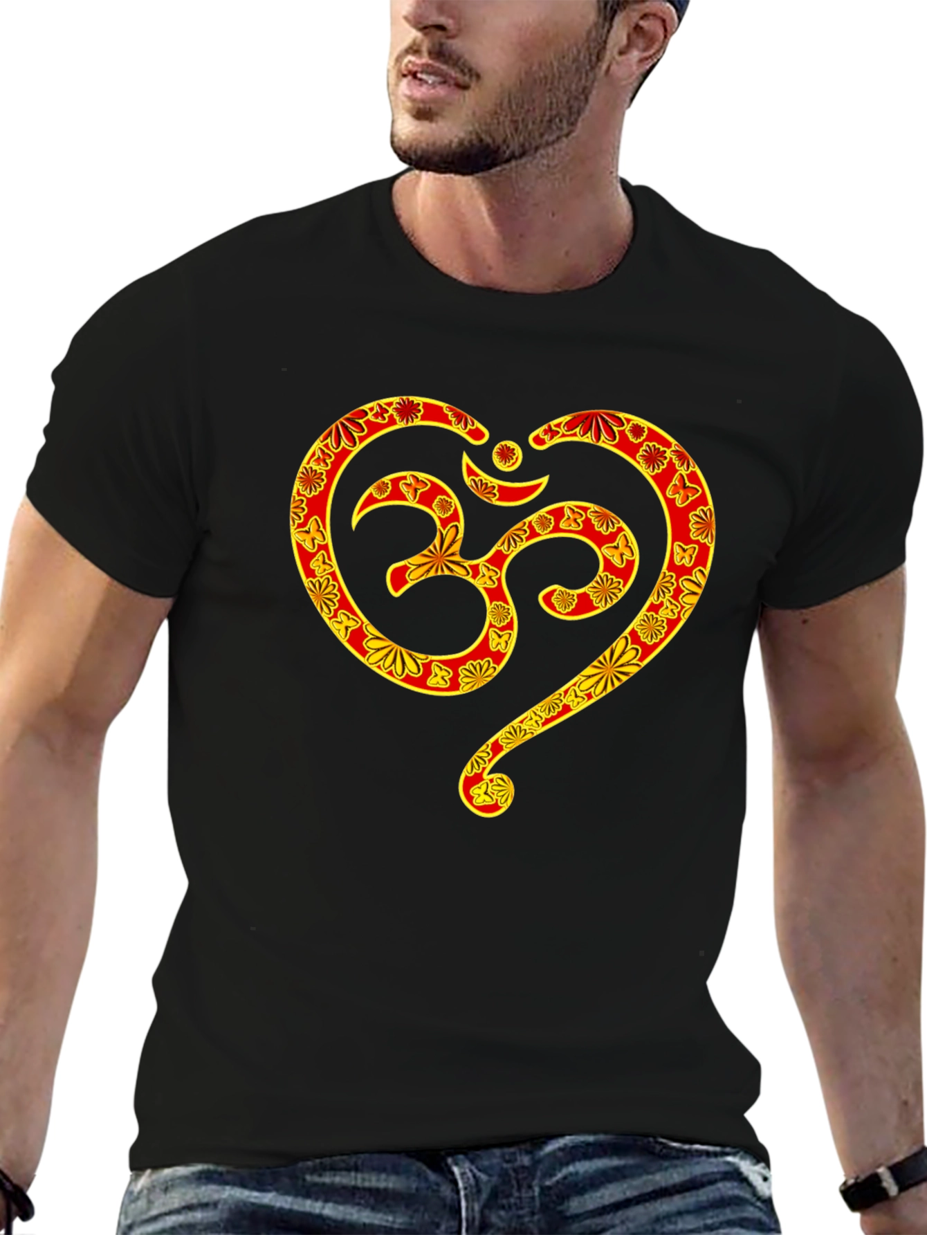 Om Symbol Heart Graphic T-Shirt - Black