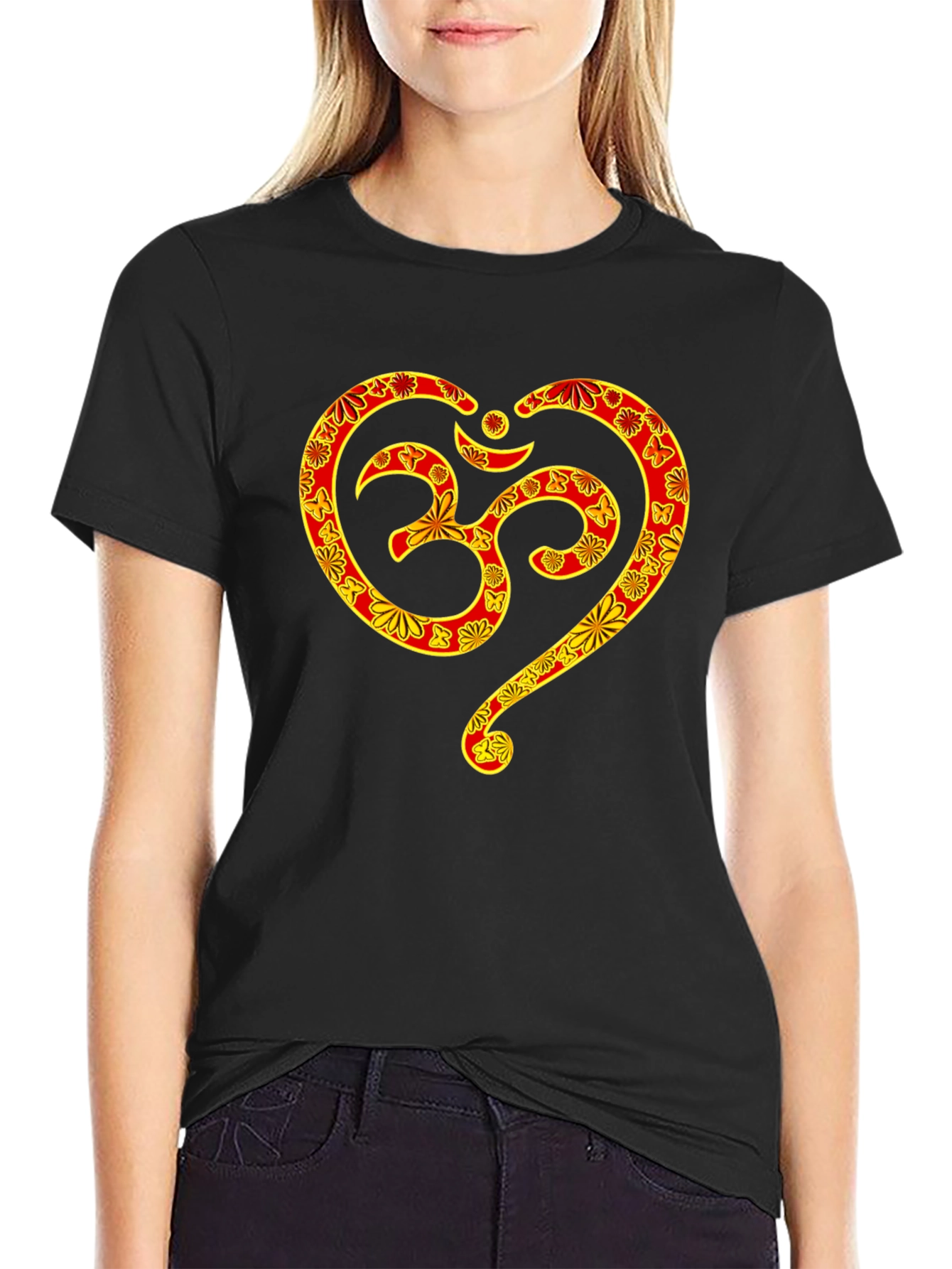 Om Symbol Heart Graphic T-Shirt - Black