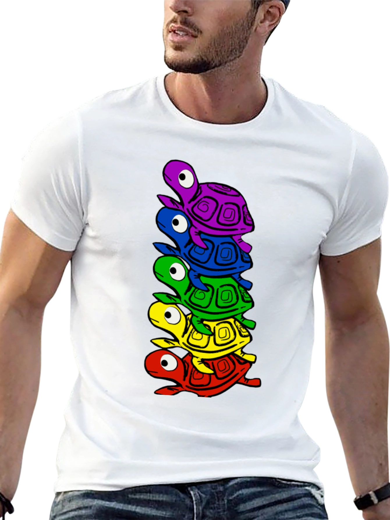 Stacked Turtle Graphic Tee - Black Crew Neck T-Shirt