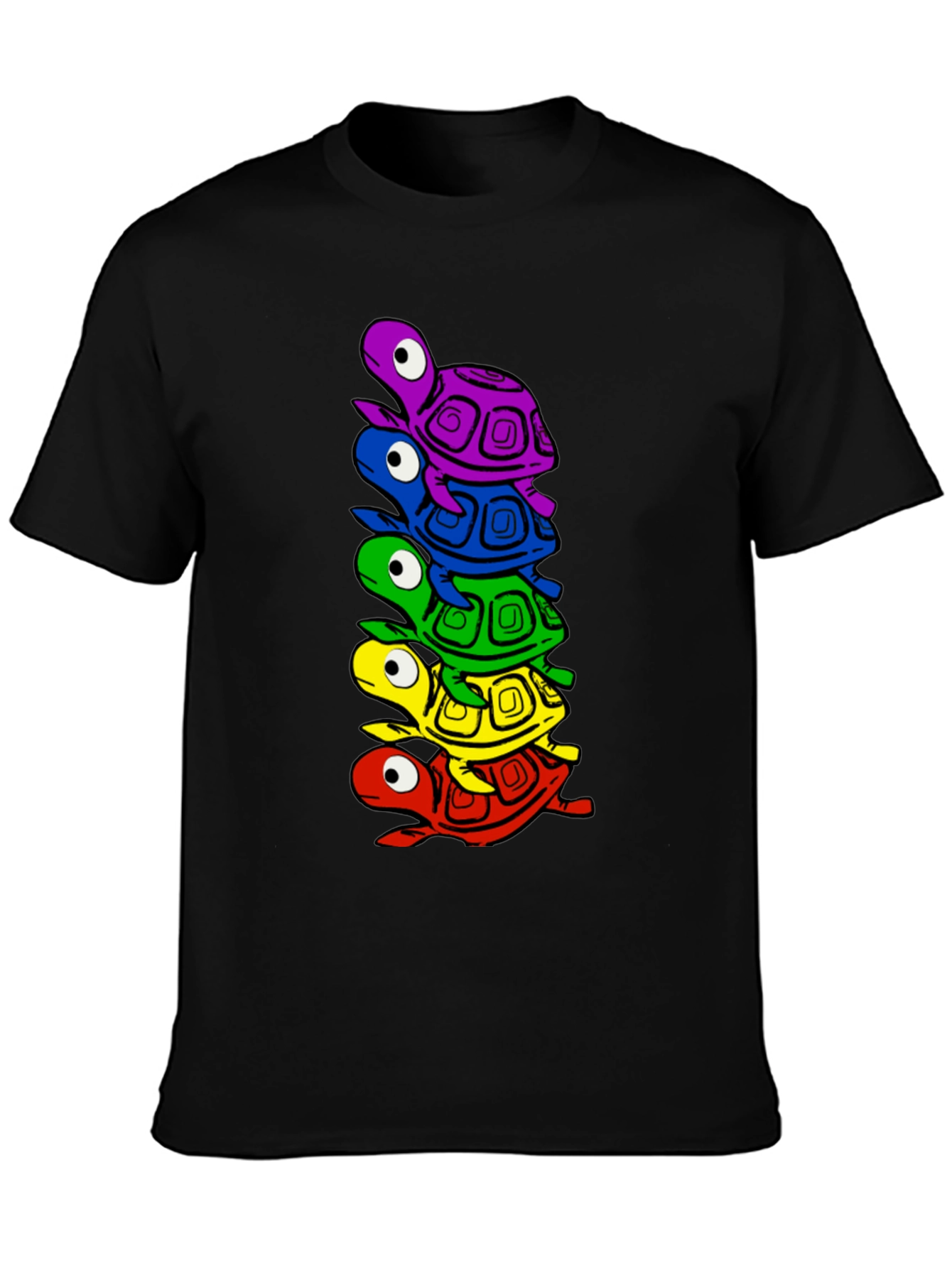 Stacked Turtle Graphic Tee - Black Crew Neck T-Shirt
