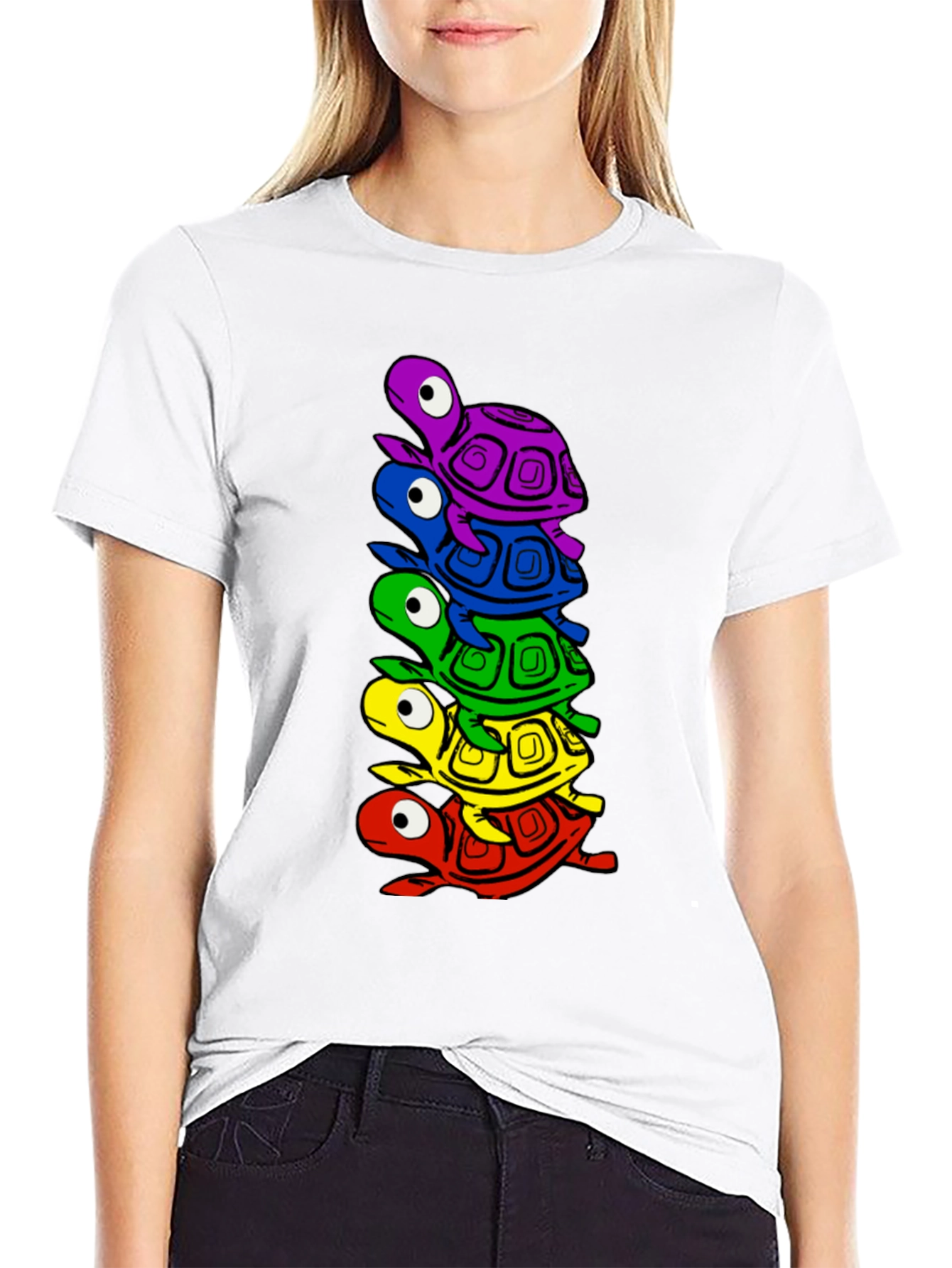 Stacked Turtle Graphic Tee - Black Crew Neck T-Shirt