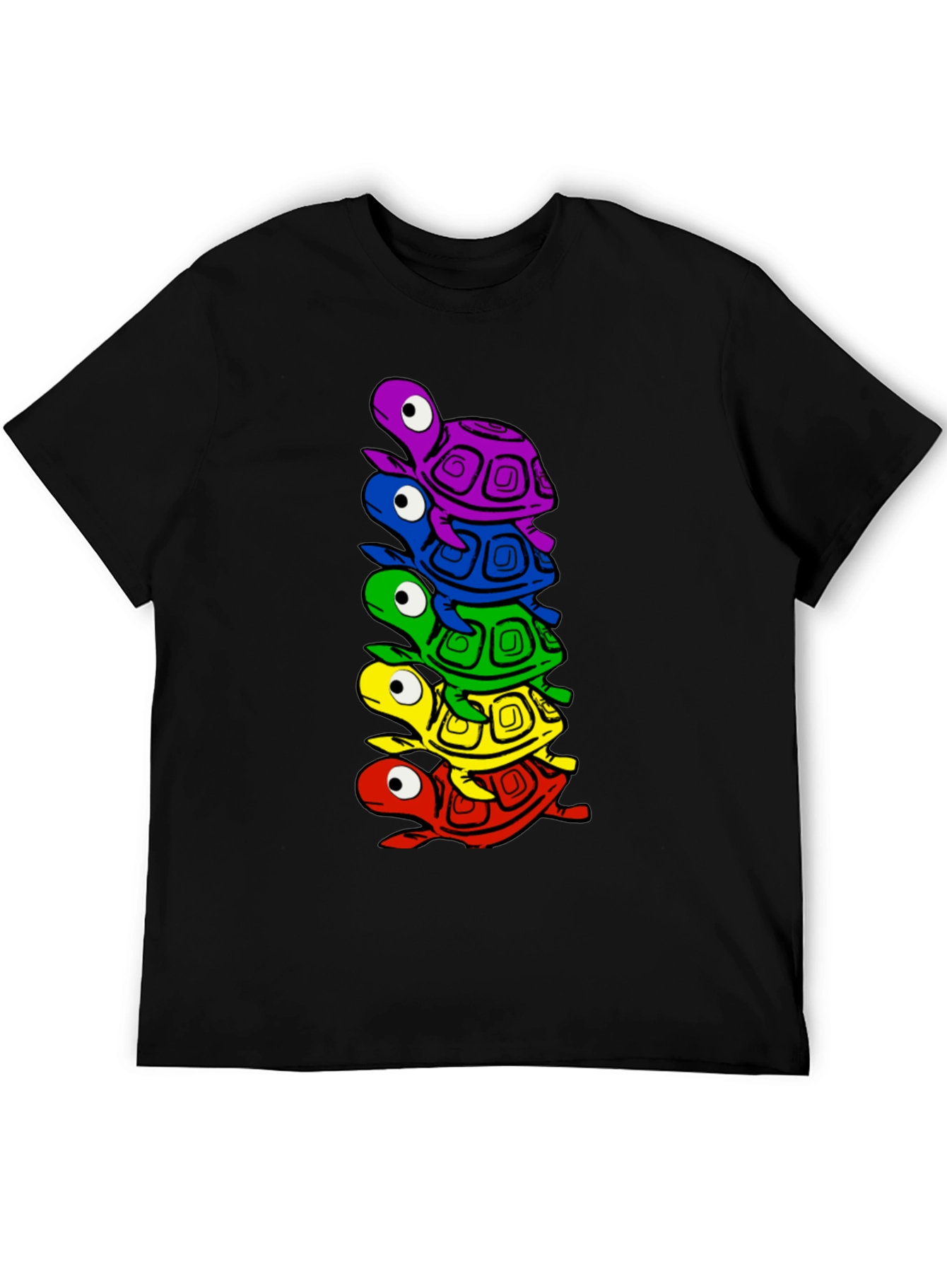 Stacked Turtle Graphic Tee - Black Crew Neck T-Shirt