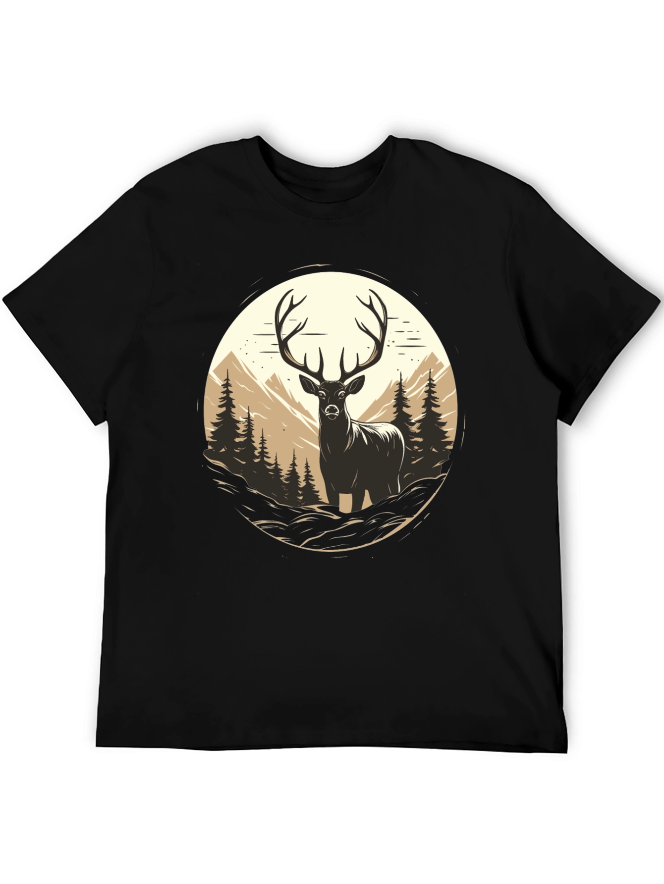 Deer in Wilderness Graphic Tee - Black