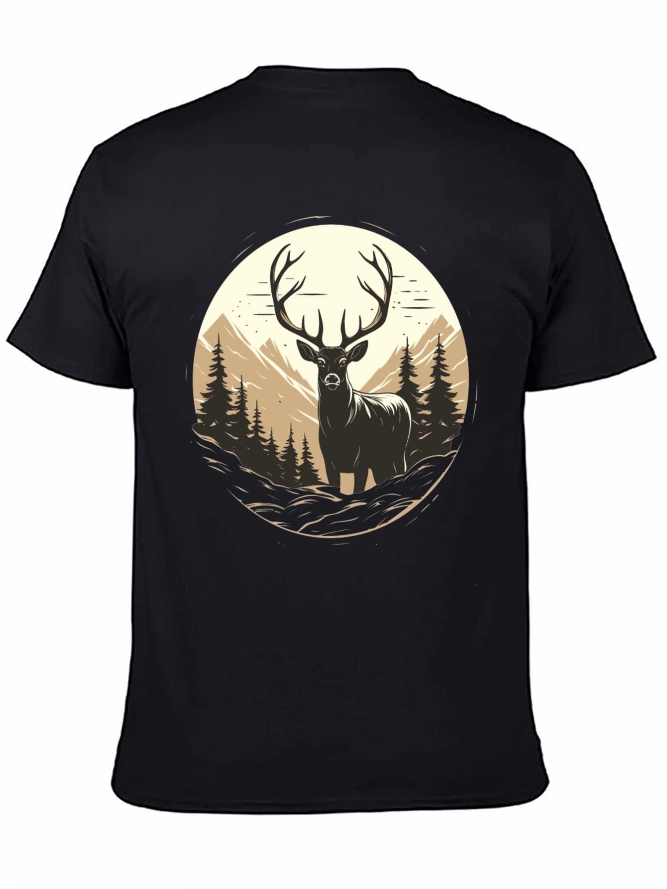 Deer in Wilderness Graphic Tee - Black