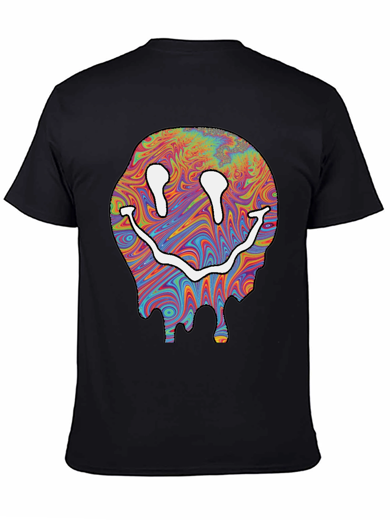 Trippy Smiley Face Graphic T-Shirt - Black