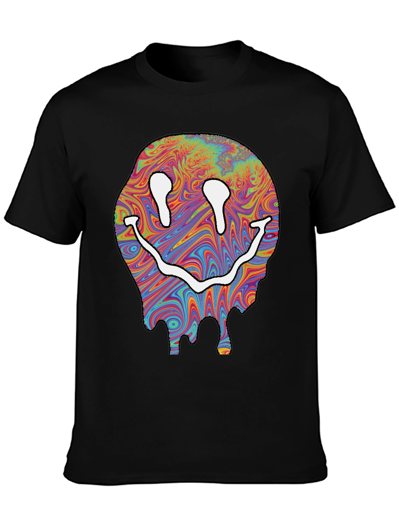 Trippy Smiley Face Graphic T-Shirt - Black